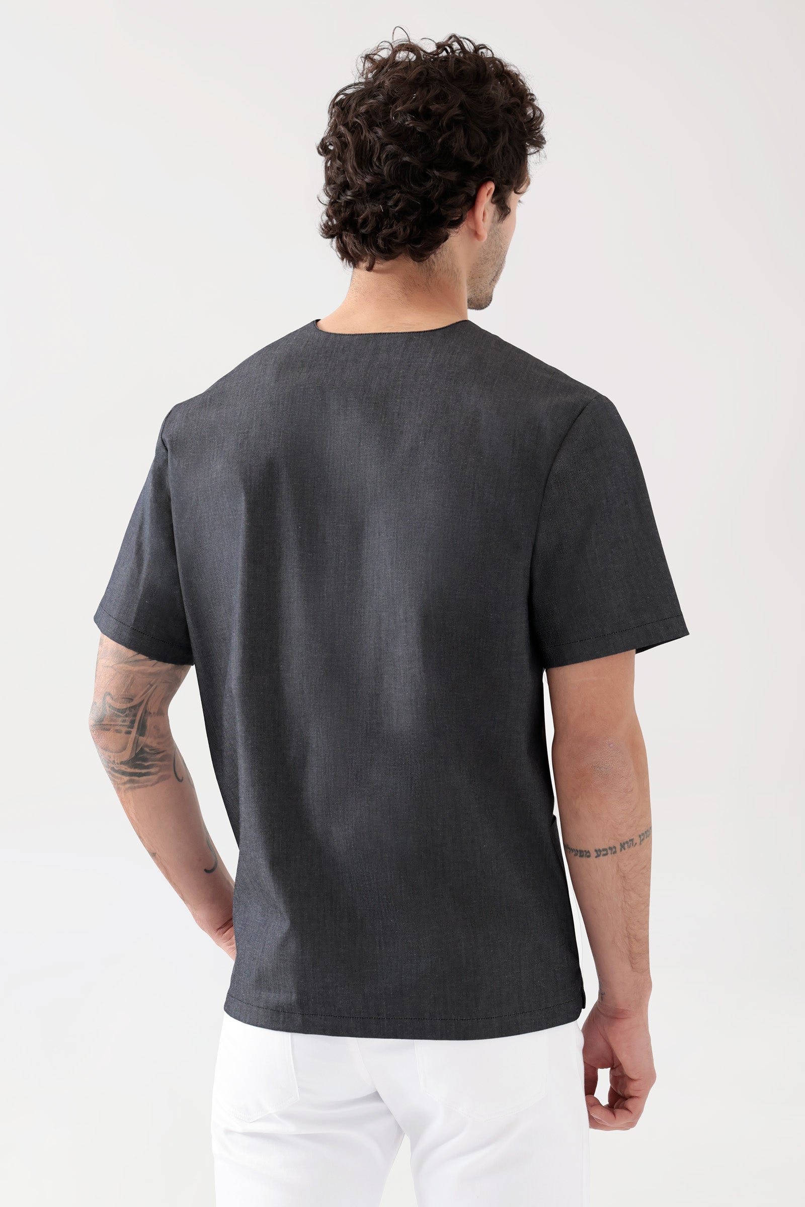 Stretch Schlupfkasack Unisex - V-Ausschnitt jeansschwarz, Rückansicht 