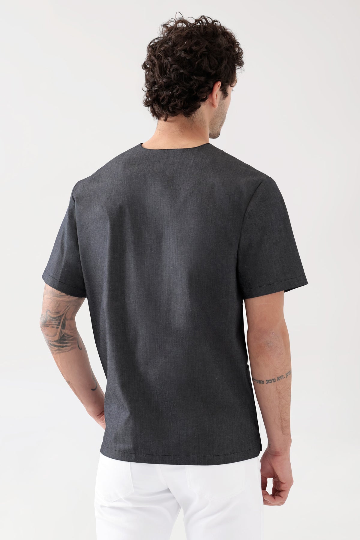 Stretch Schlupfkasack Unisex - V-Ausschnitt jeansschwarz