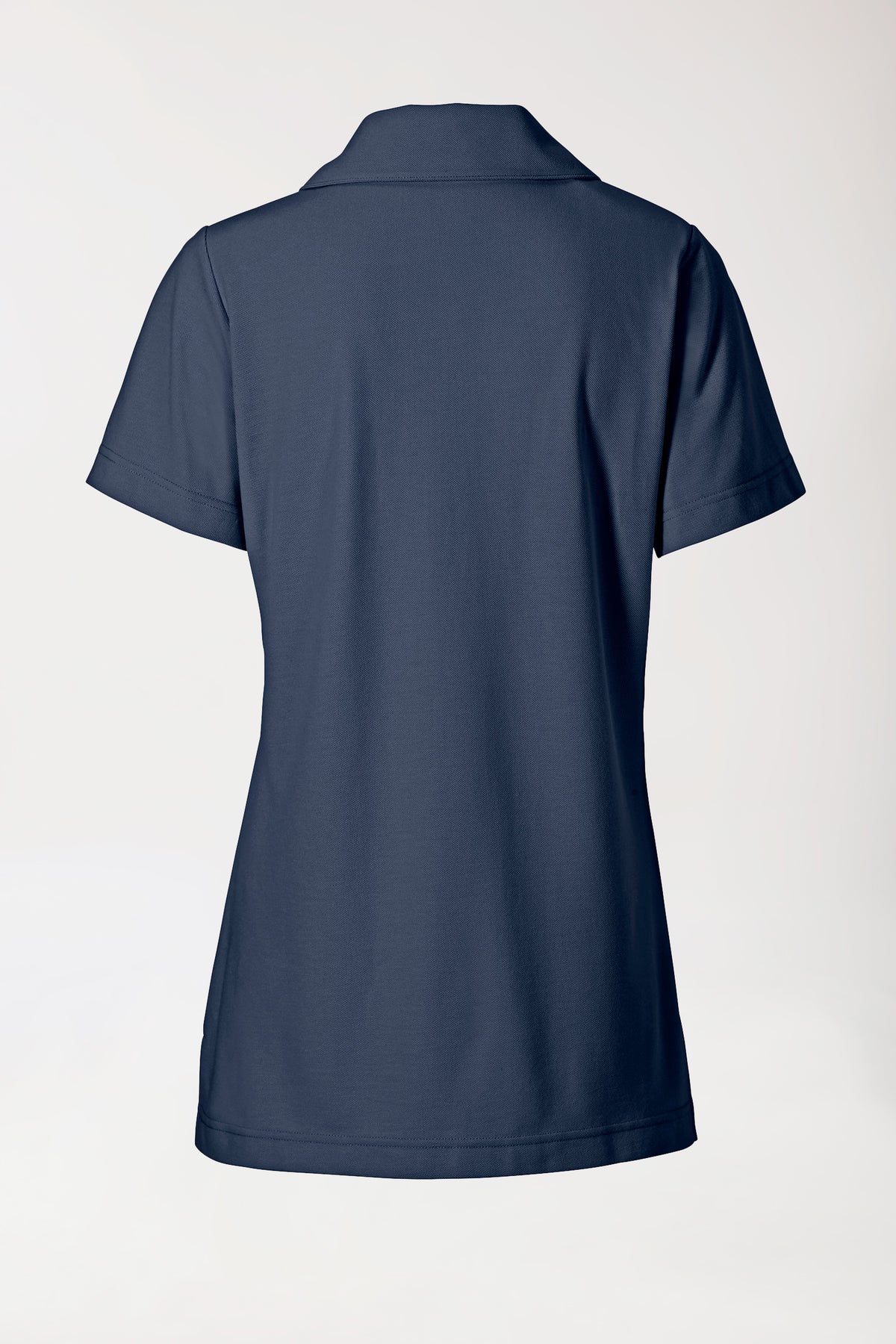 Piqué Longshirt Damen - mit Kragen navy, Rückansicht 