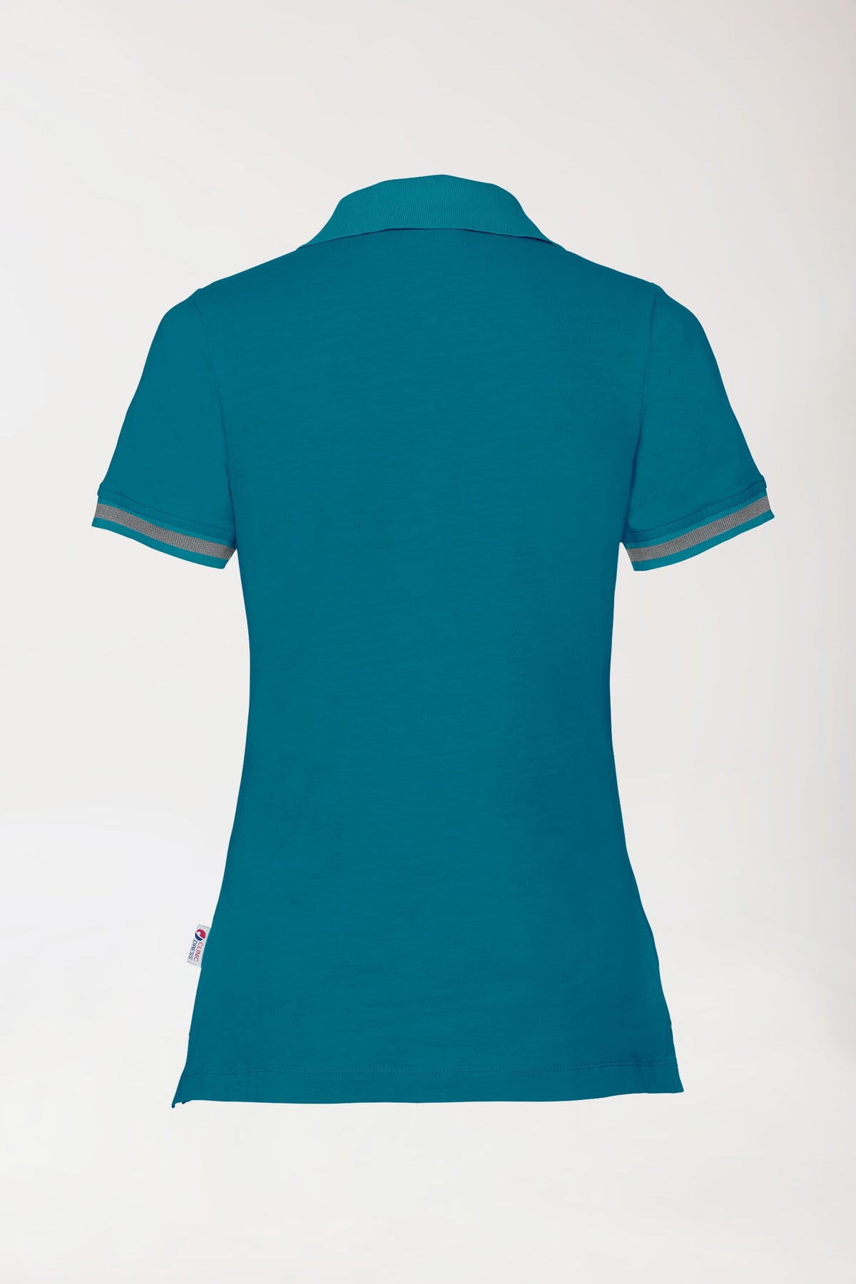 Stretch Shirt Damen - Polokragen petrol/dunkelgrau melange, Rückansicht 