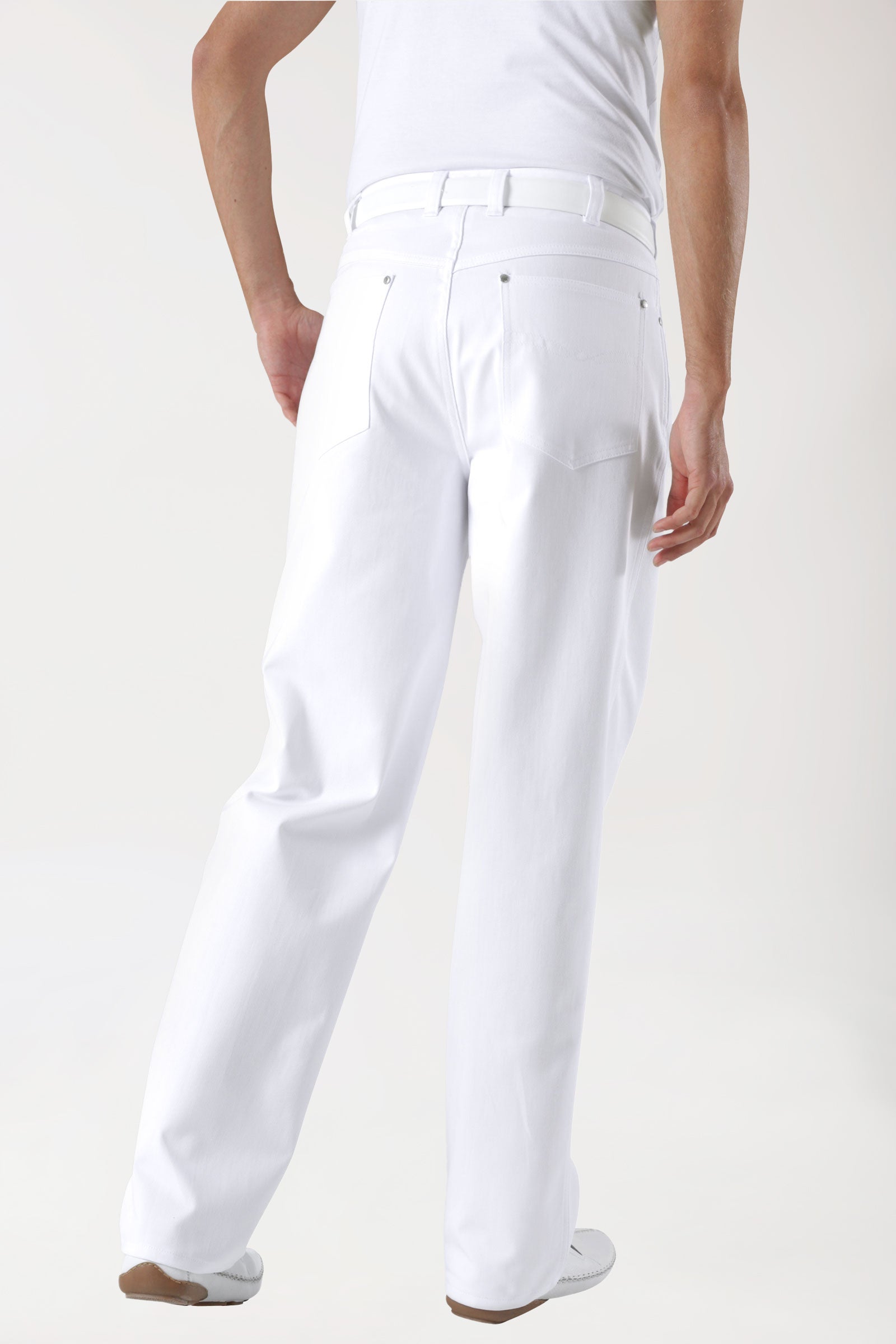 5-Pocket Hose Herren - Jeanslook weiß, Rückansicht 