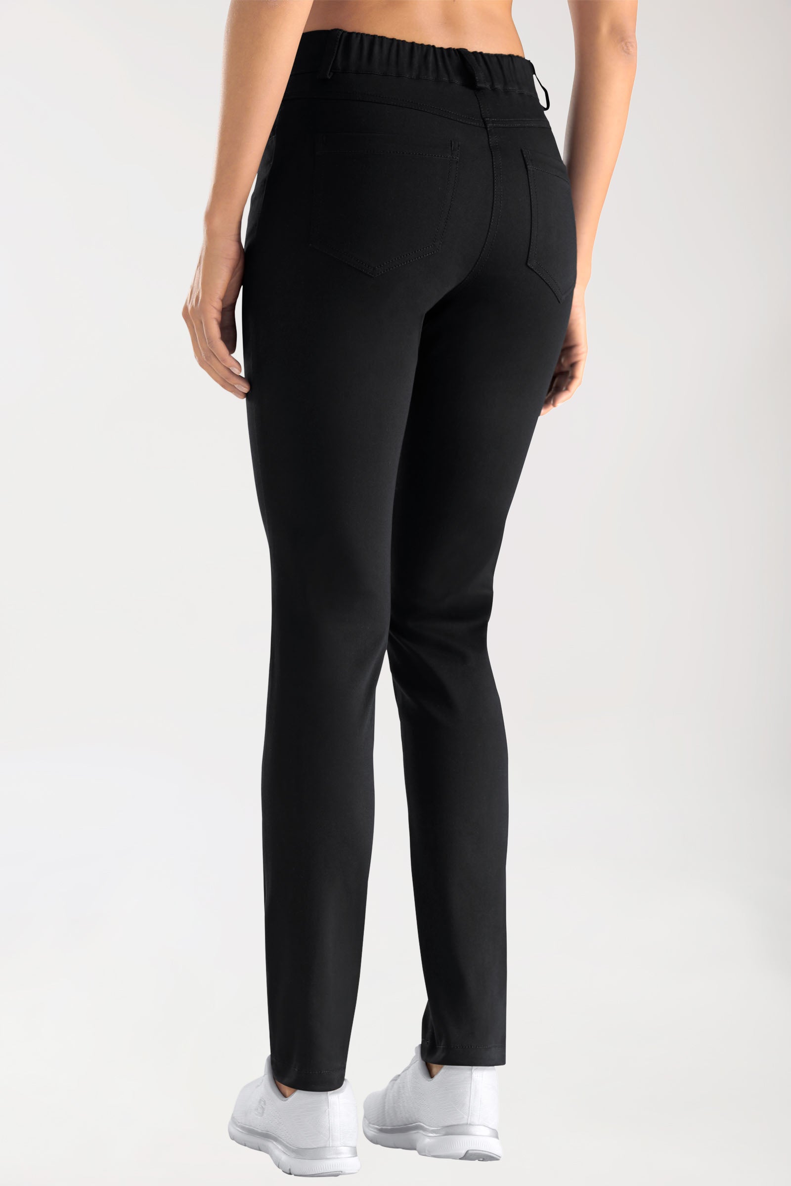 Stretch 5-Pocket Hose Damen - schlankes Bein schwarz, Rückansicht 