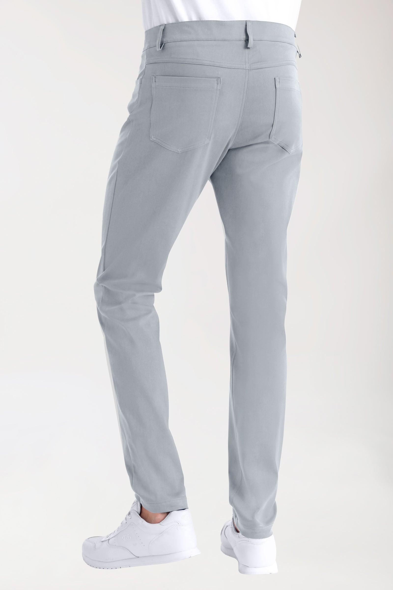 Stretch 5-Pocket Hose Herren - schlankes Bein grau, Rückansicht 