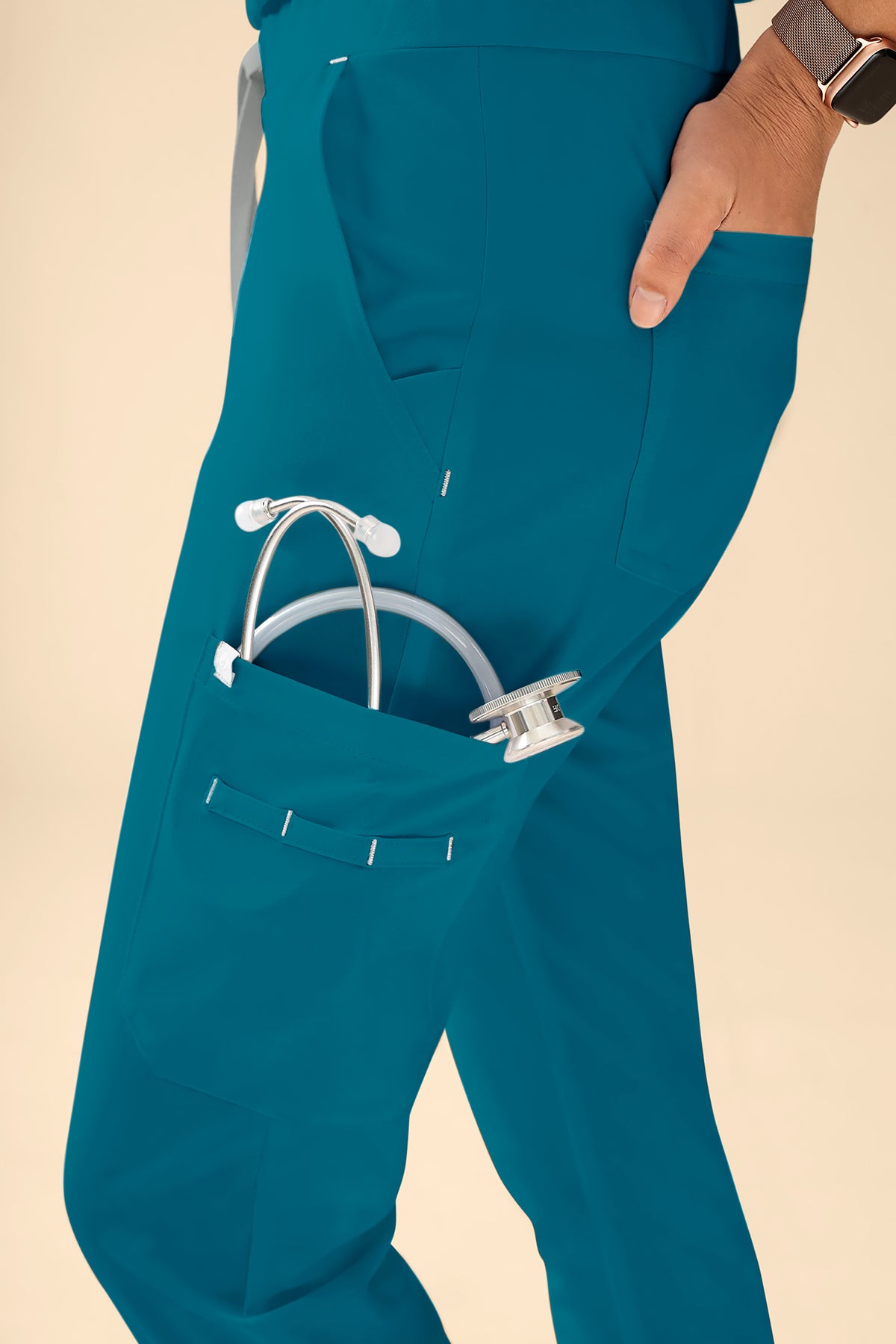KAERE Hose Damen - gerader Saum mit Beintaschen petrol