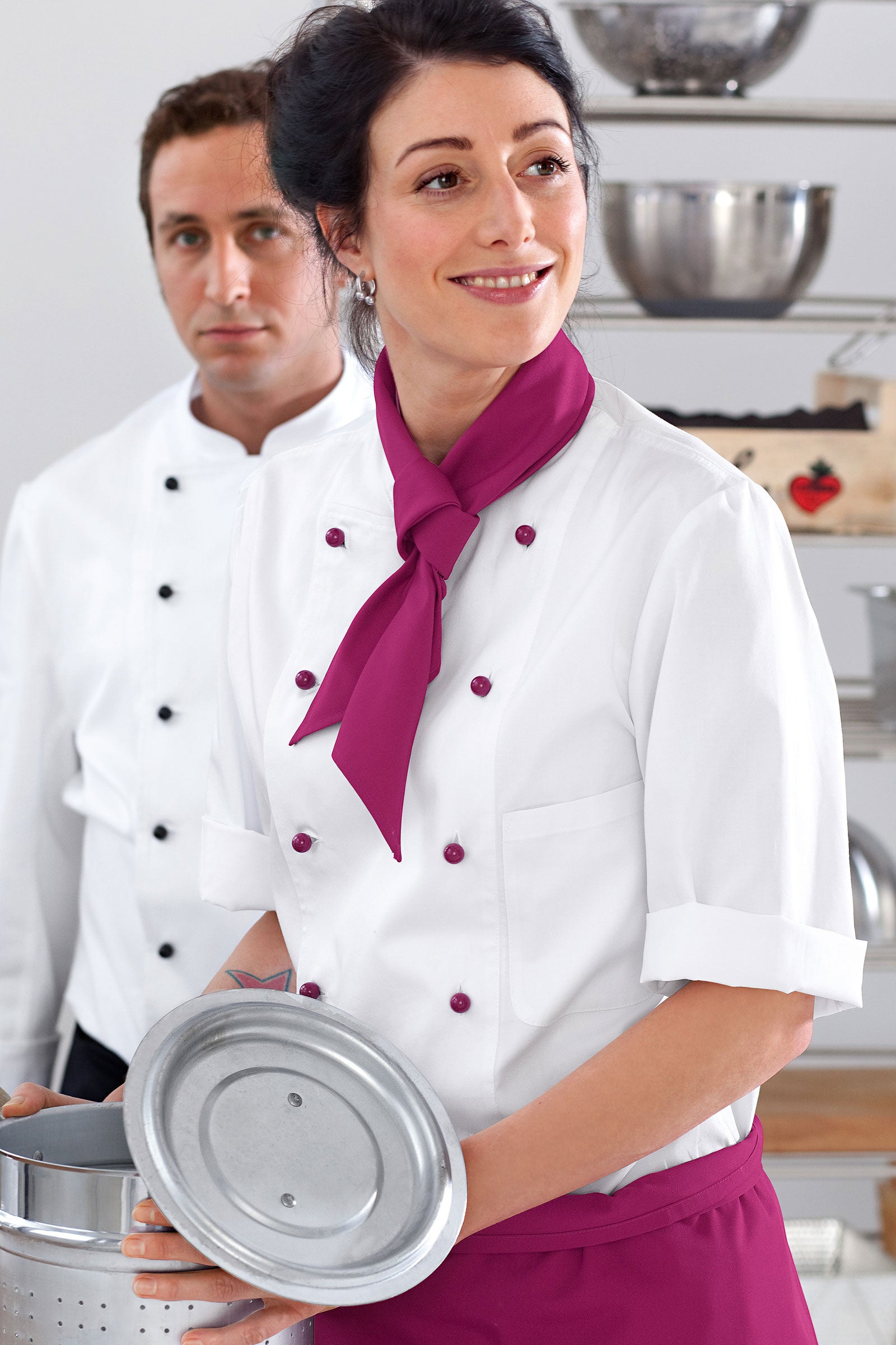 Damenkochjacke 3/4-Arm 100% Baumwolle, Vorderansicht 