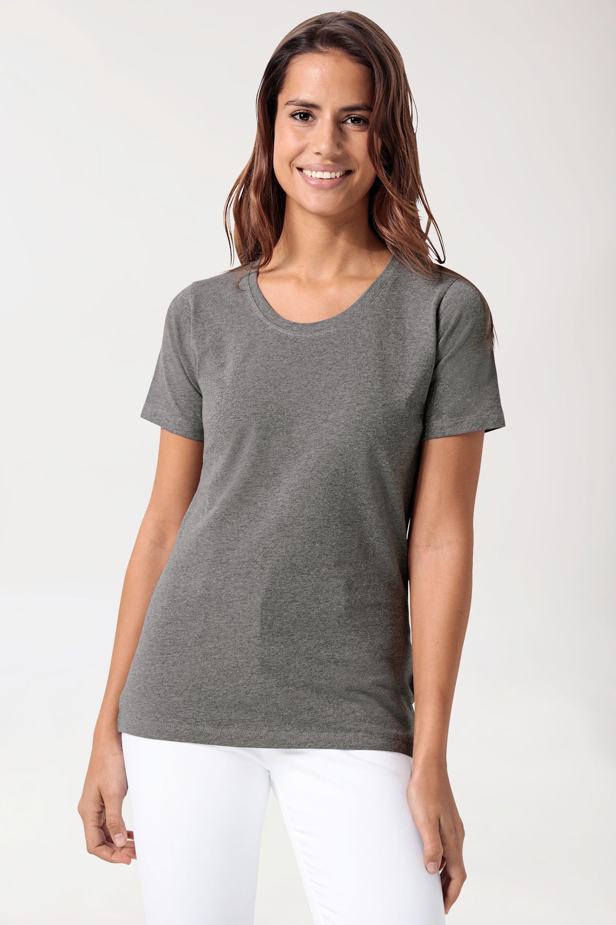 CORE Shirt Damen - Rundhals dunkelgrau melange, Vorderansicht 