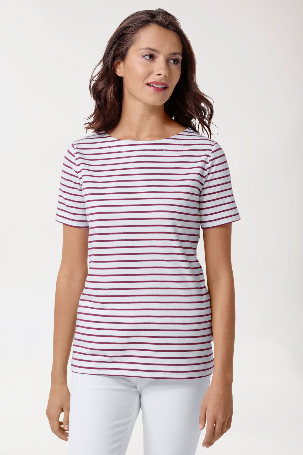 Shirt Damen - 1/2 Arm weiß/bordeaux, Vorderansicht 
