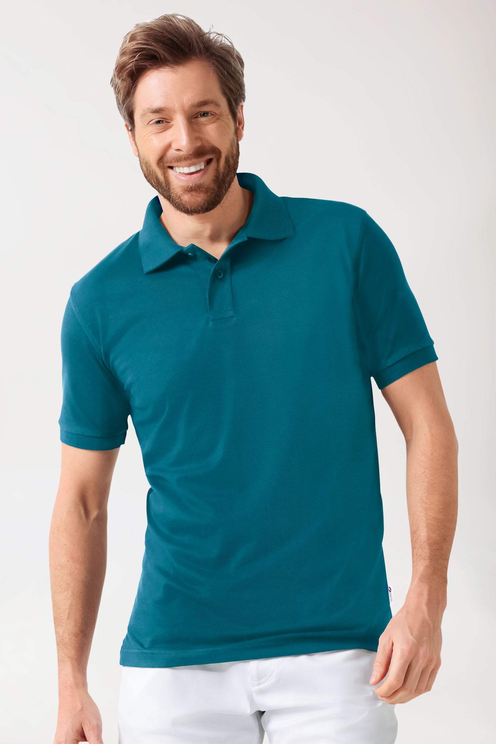 Stretch Shirt Herren - Polokragen petrol, Vorderansicht 