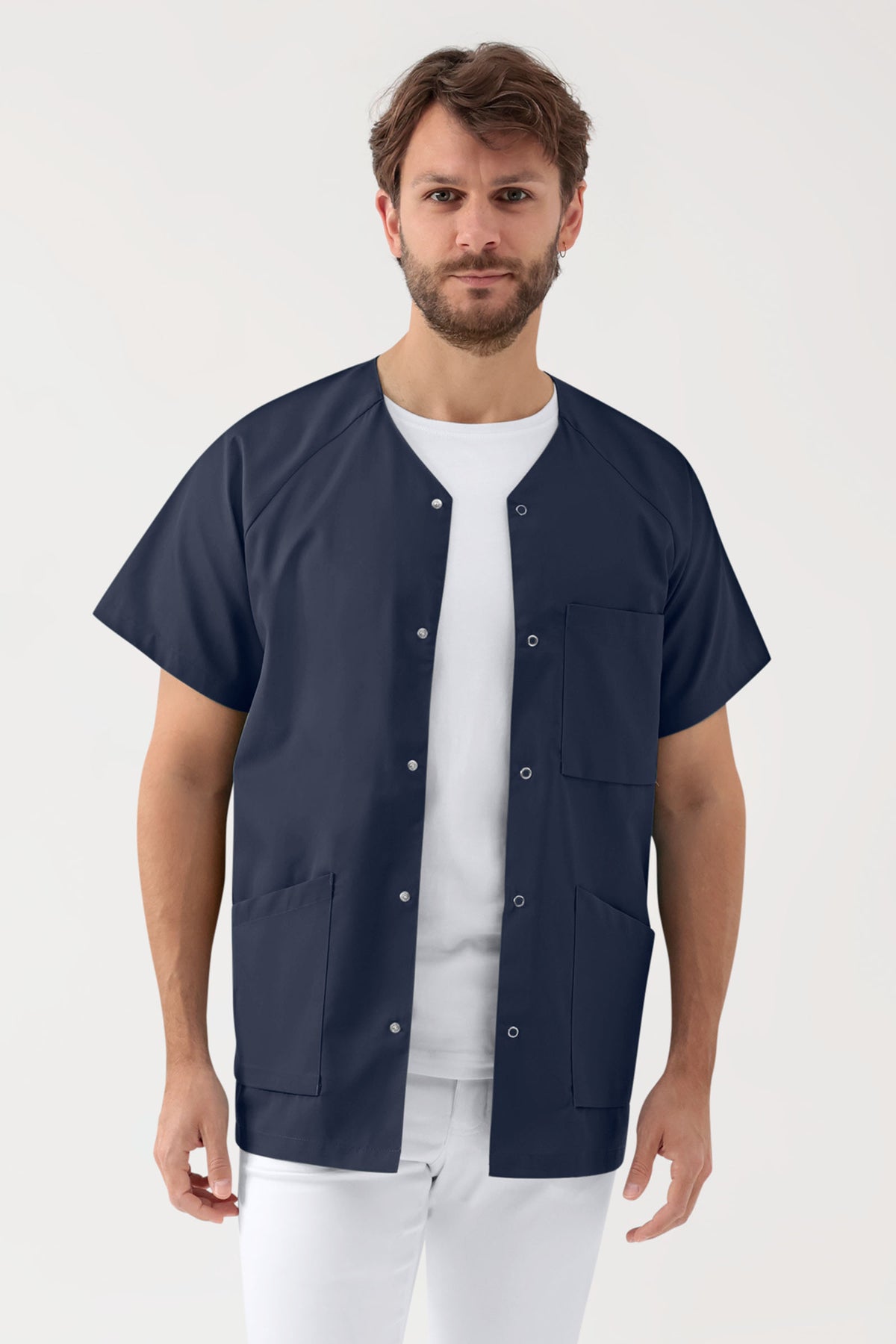 Kasack Herren - Druckknopfleiste navy, Vorderansicht 
