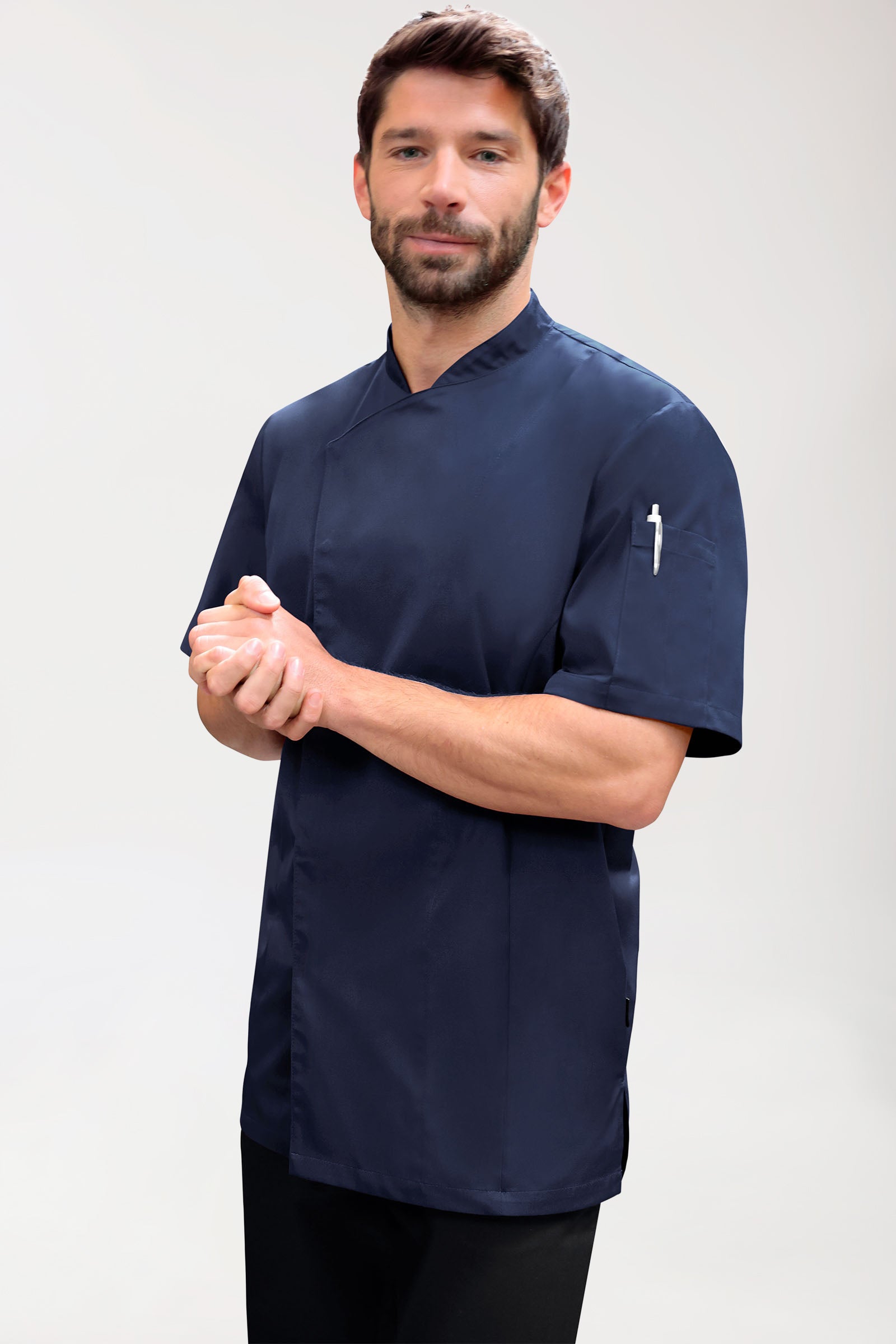 Gastro Kochjacke Herren - 1/2 Arm navy, Vorderansicht 