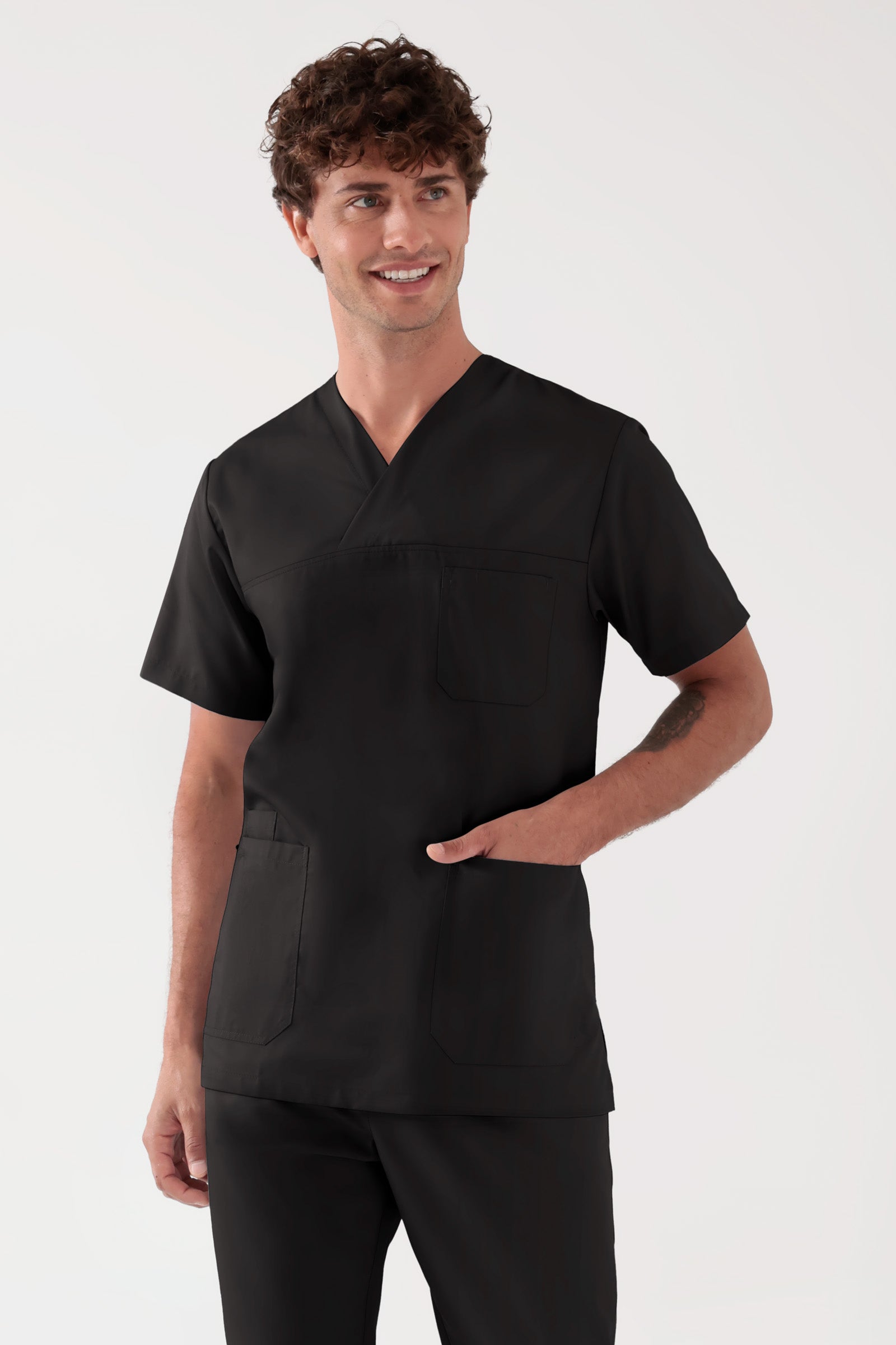 TENCEL™ Schlupfkasack Herren - V-Ausschnitt schwarz, Vorderansicht 