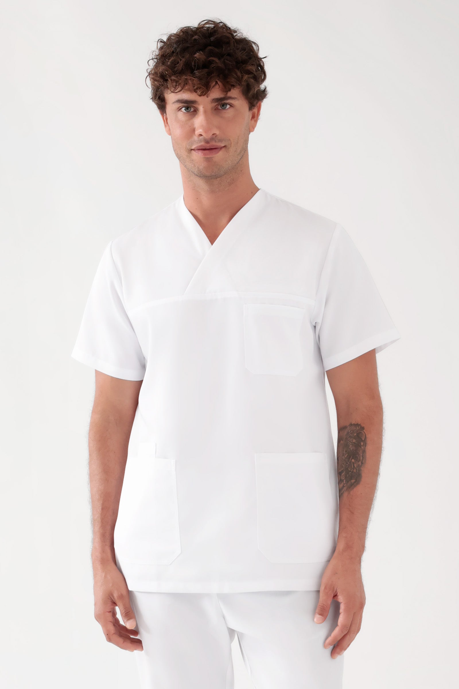 TENCEL™ Schlupfkasack Herren - V-Ausschnitt weiß, Vorderansicht 