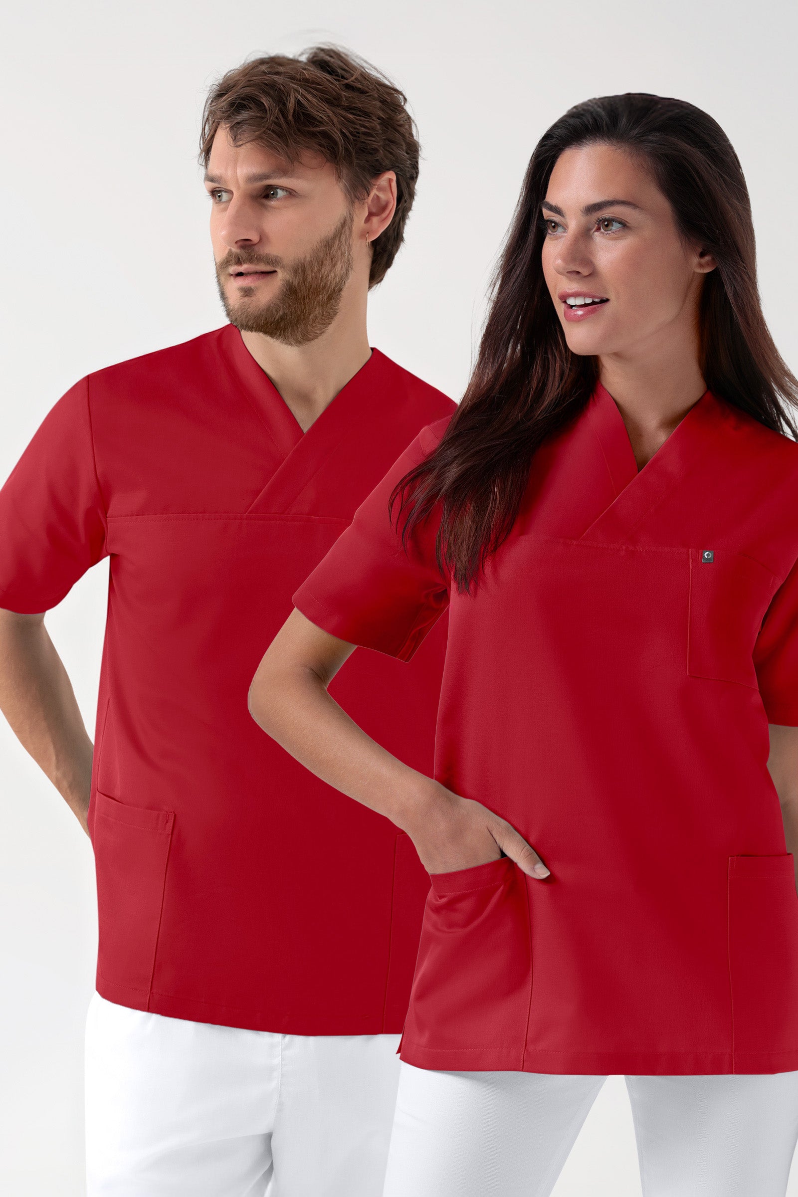 GREEN Stretch Schlupfkasack Unisex - V-Ausschnitt rot, Vorderansicht 