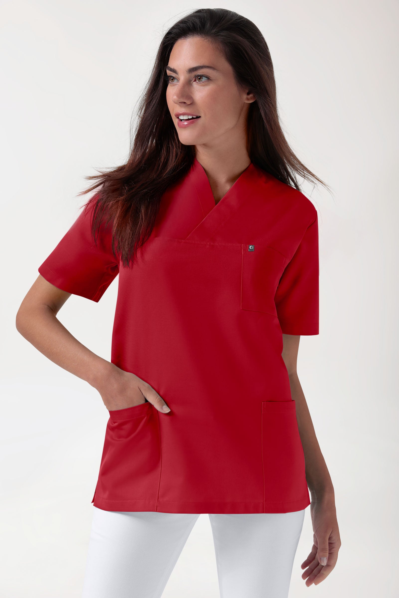 GREEN Stretch Schlupfkasack Unisex - V-Ausschnitt rot, Vorderansicht 