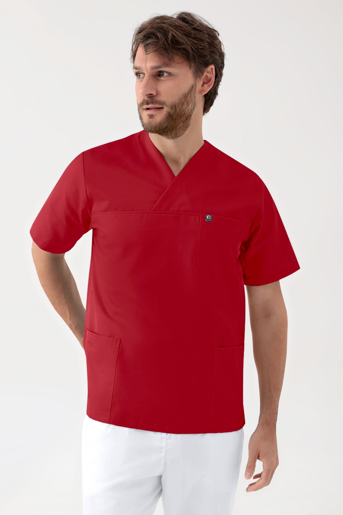 GREEN Stretch Schlupfkasack Unisex - V-Ausschnitt rot, Vorderansicht 