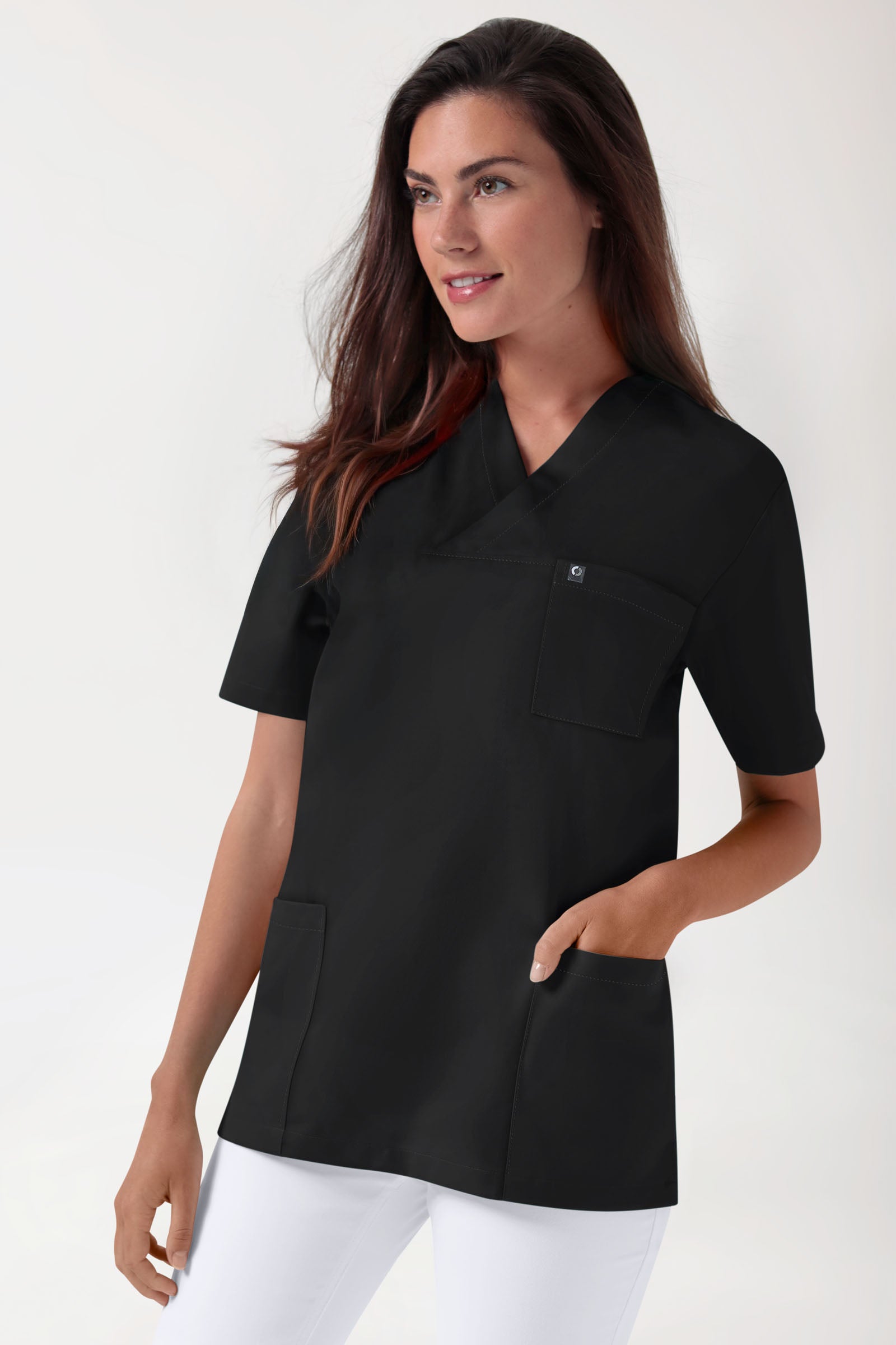 GREEN Stretch Schlupfkasack Unisex - V-Ausschnitt schwarz, Vorderansicht 