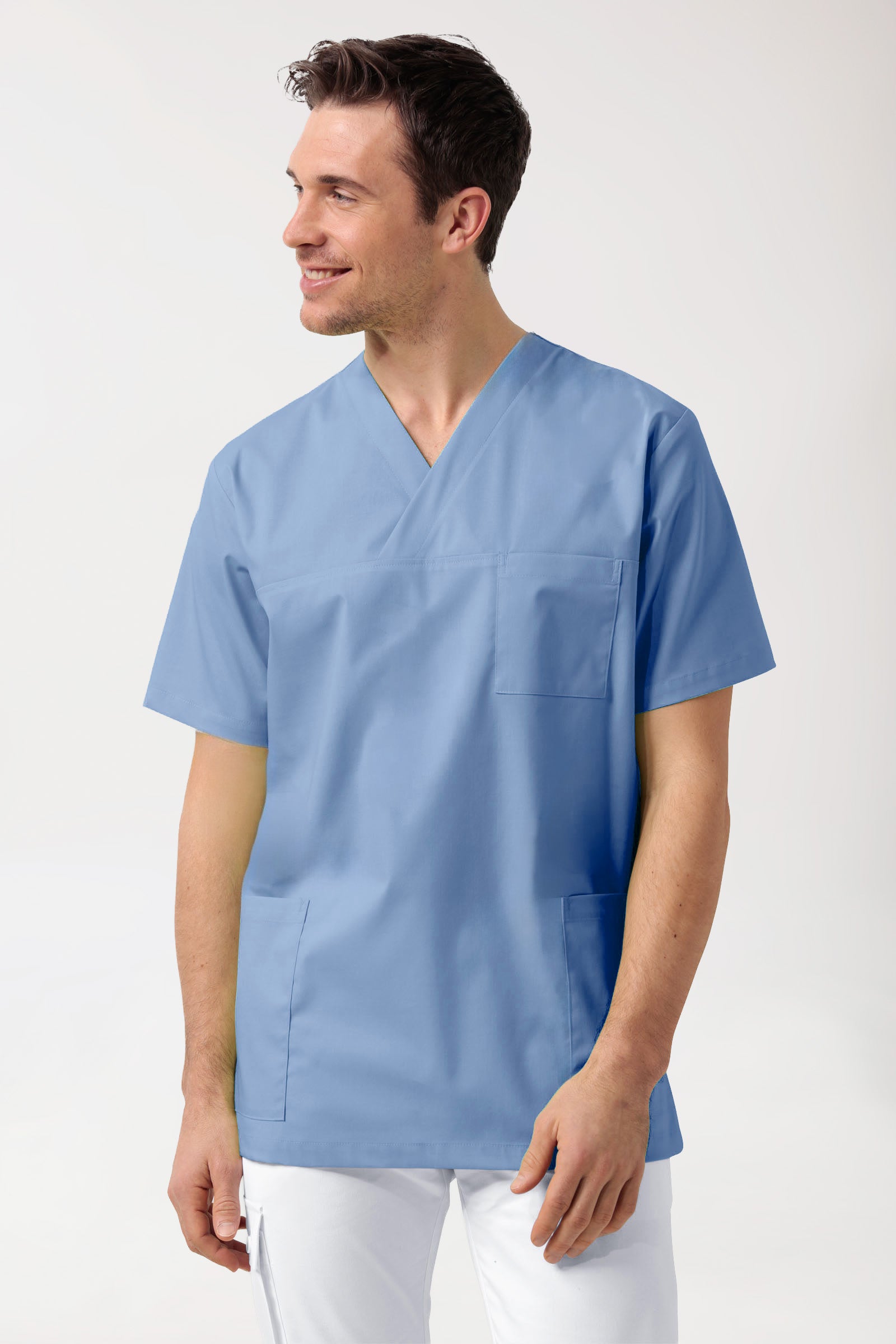 Stretch Schlupfkasack Unisex - V-Ausschnitt himmelblau, Vorderansicht 