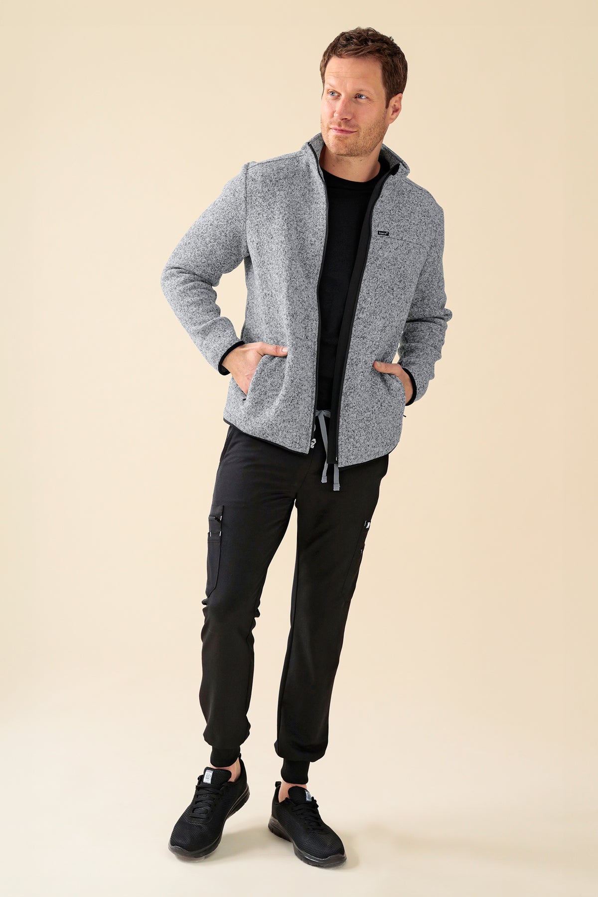 KAERE Fleecejacke Unisex - mit Reißverschluss grau melange, Vorderansicht 