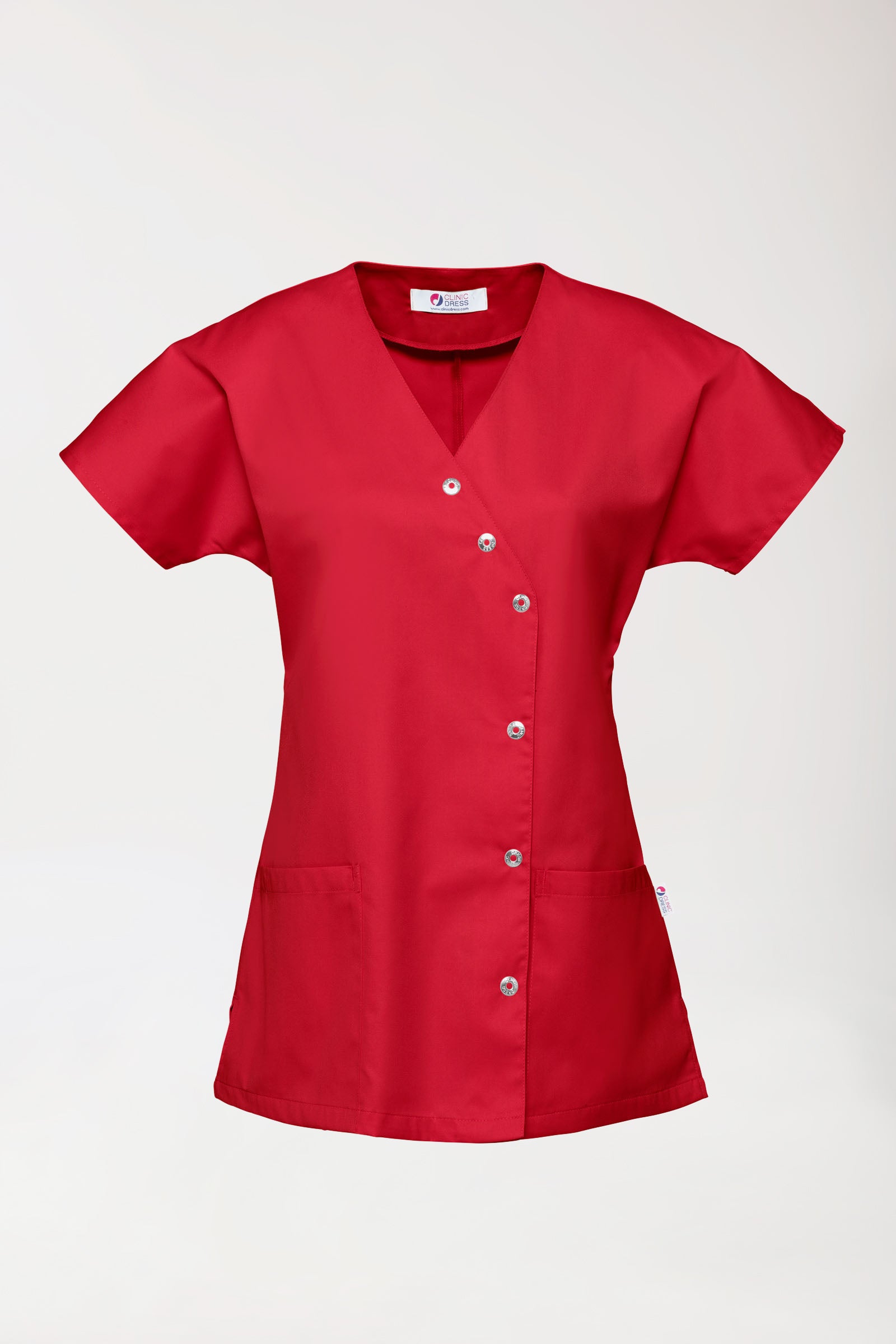 Beauty Kasack Damen - asymmetrische Druckknopfleiste rot