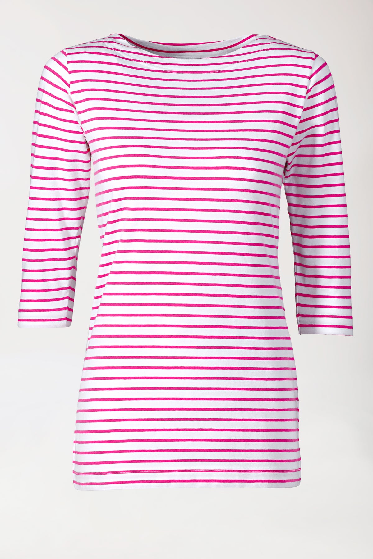 Longshirt Damen - 3/4 Arm pink/weiß, Vorderansicht 