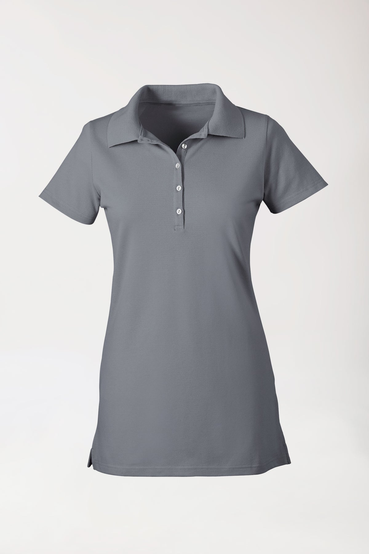 Stretch Longshirt Damen - Polokragen steingrau, Vorderansicht 