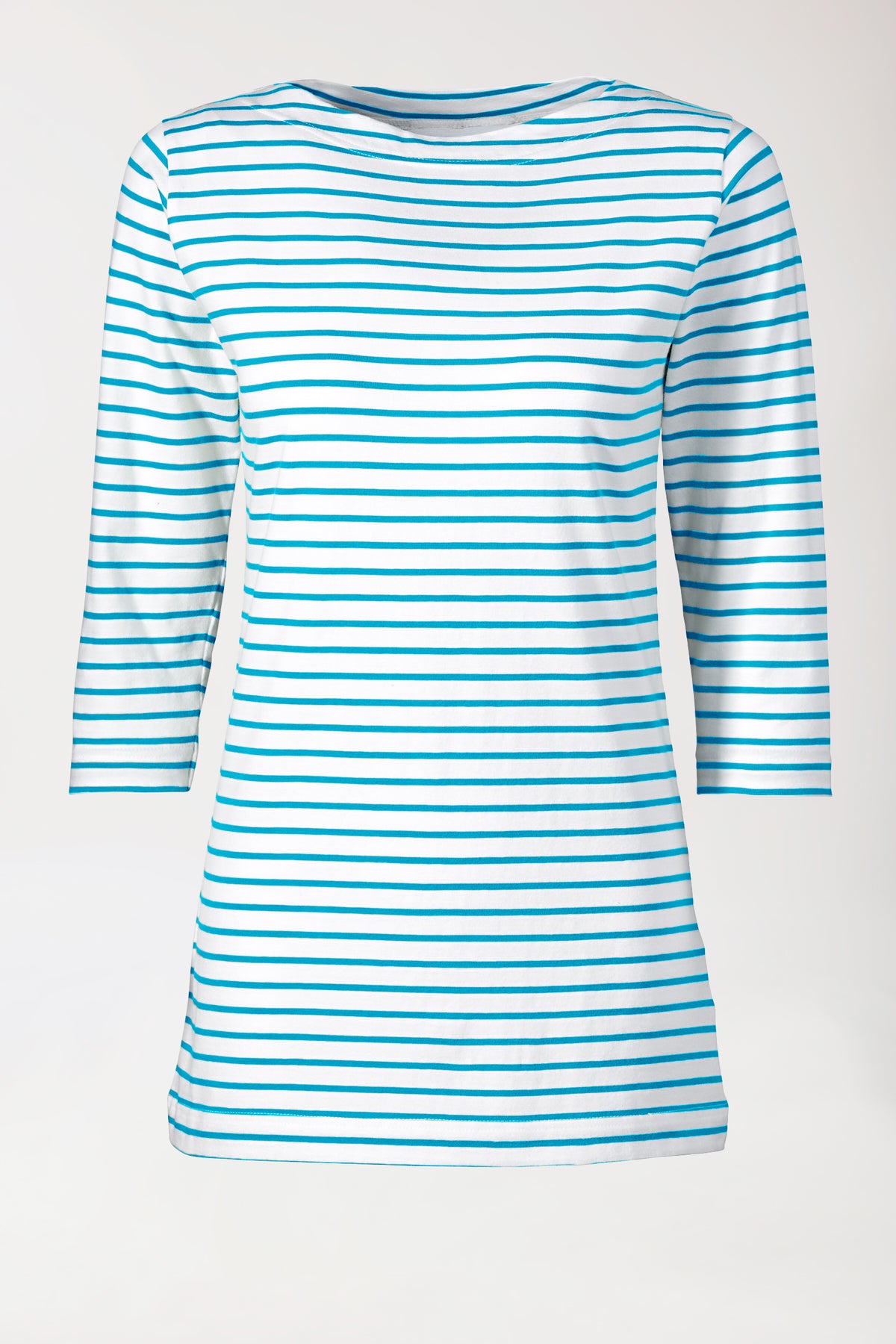 Longshirt Damen - 3/4 Arm türkis/weiß