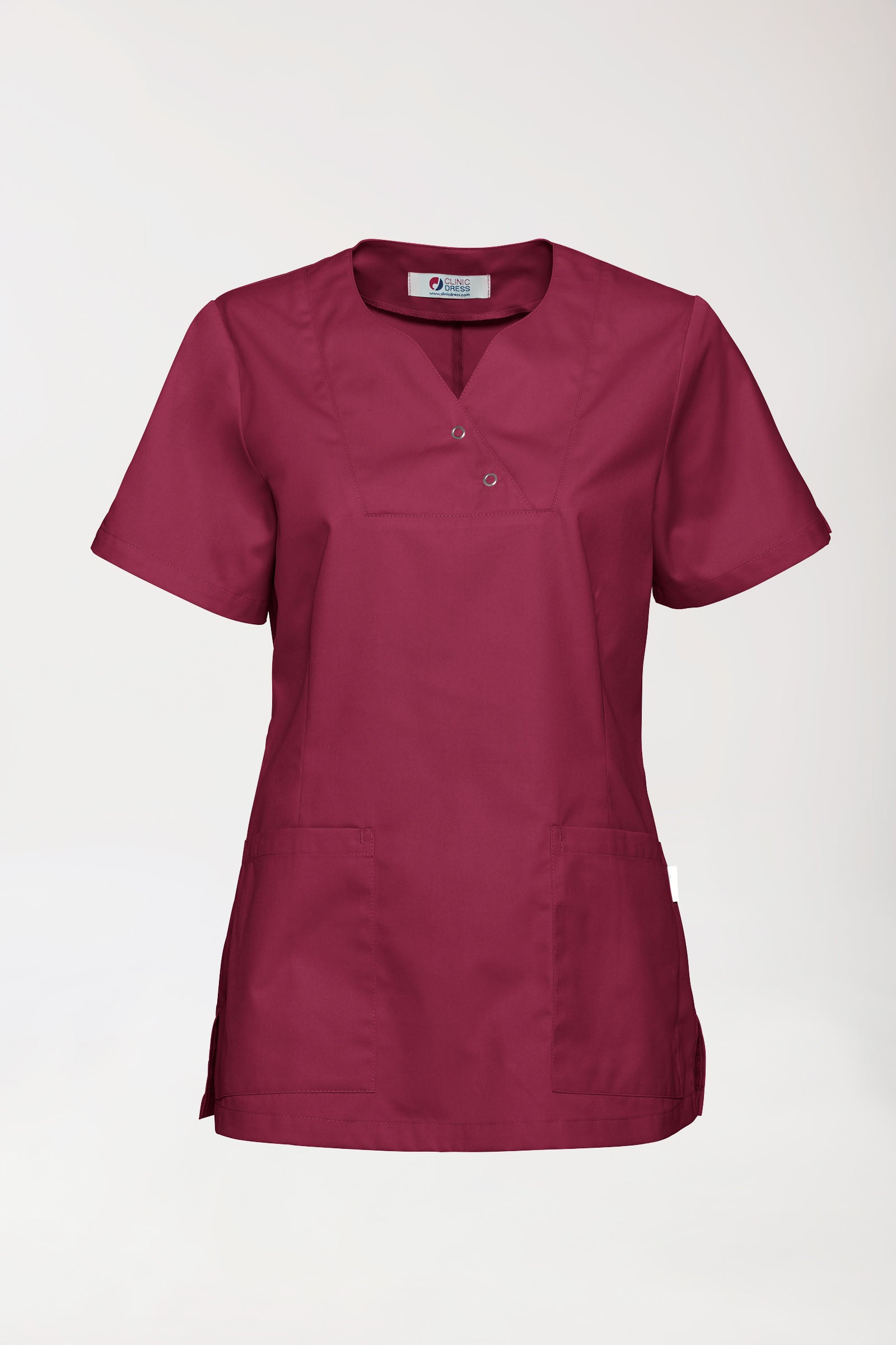 CORE Schlupfkasack Damen curved fit - mit Druckknöpfen bordeaux, Vorderansicht 