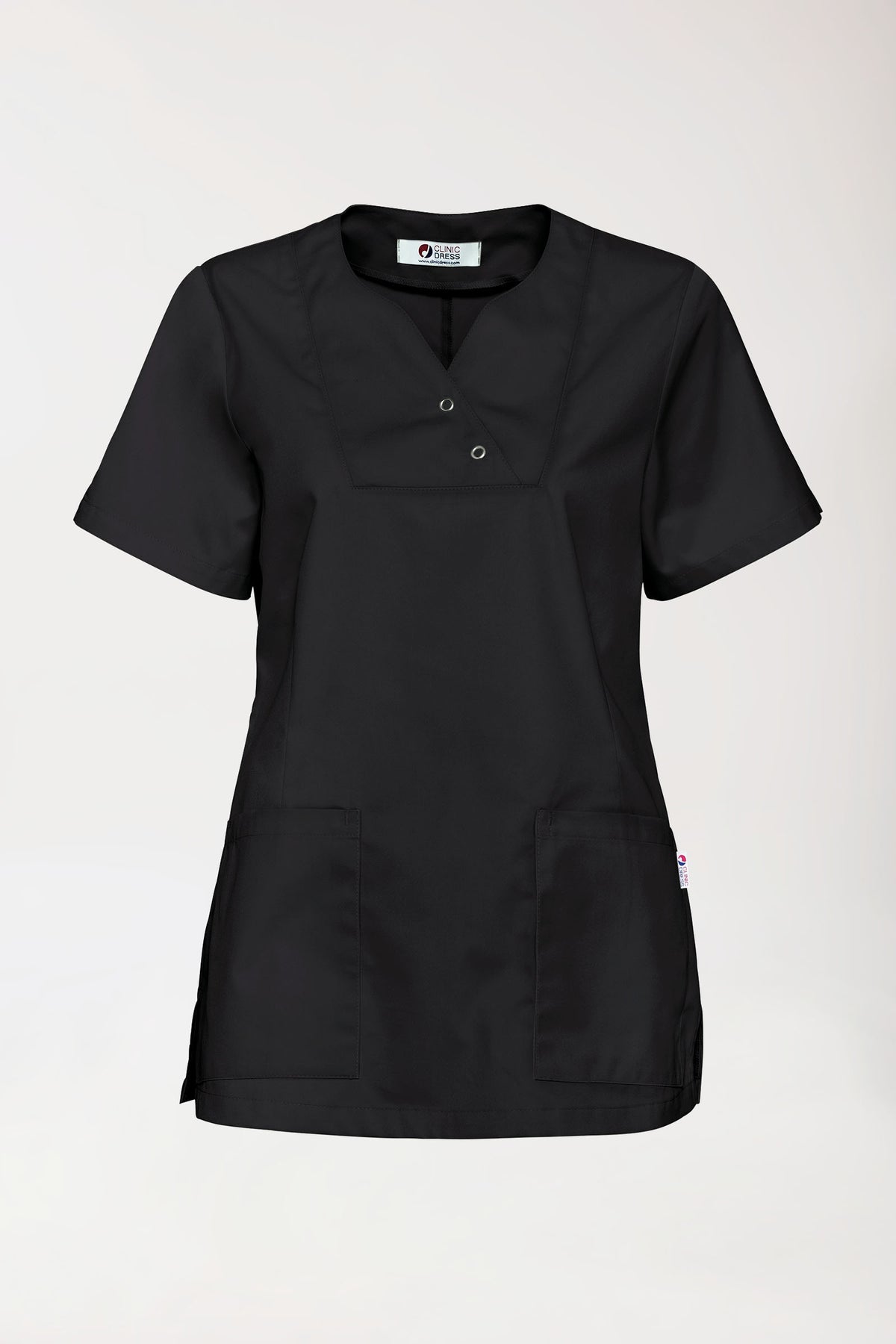 CORE Schlupfkasack Damen curved fit - mit Druckknöpfen schwarz, Vorderansicht 