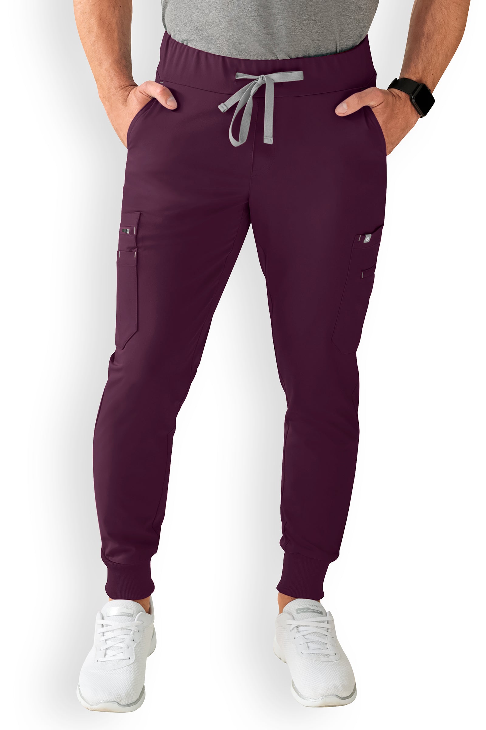 Stretchhose Herren Kurzgröße - Saumbündchen mit Beintaschen dark pflaume, Vorderansicht 