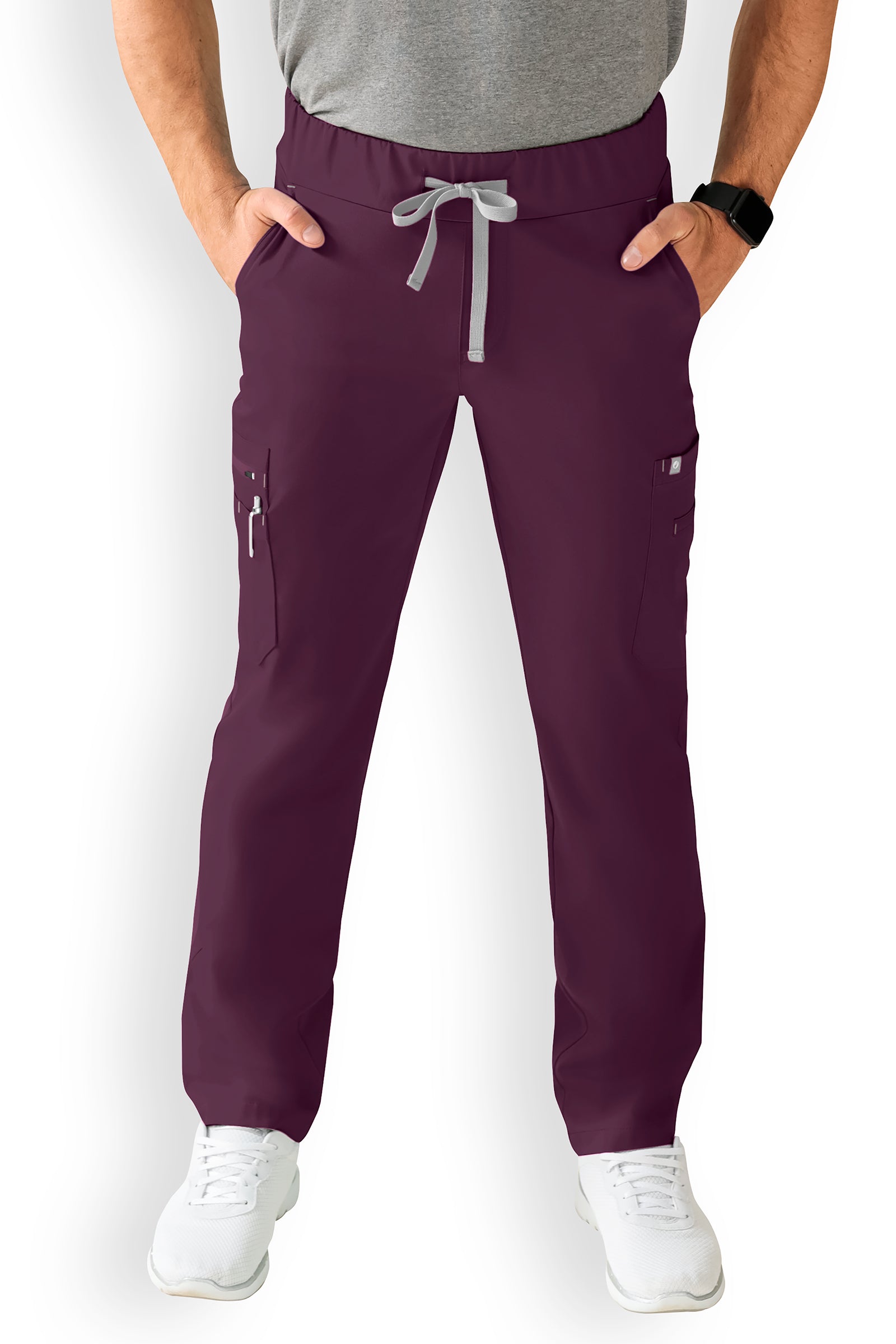 Stretchhose Herren Kurzgröße - gerader Saum mit Beintaschen dark pflaume, Vorderansicht 