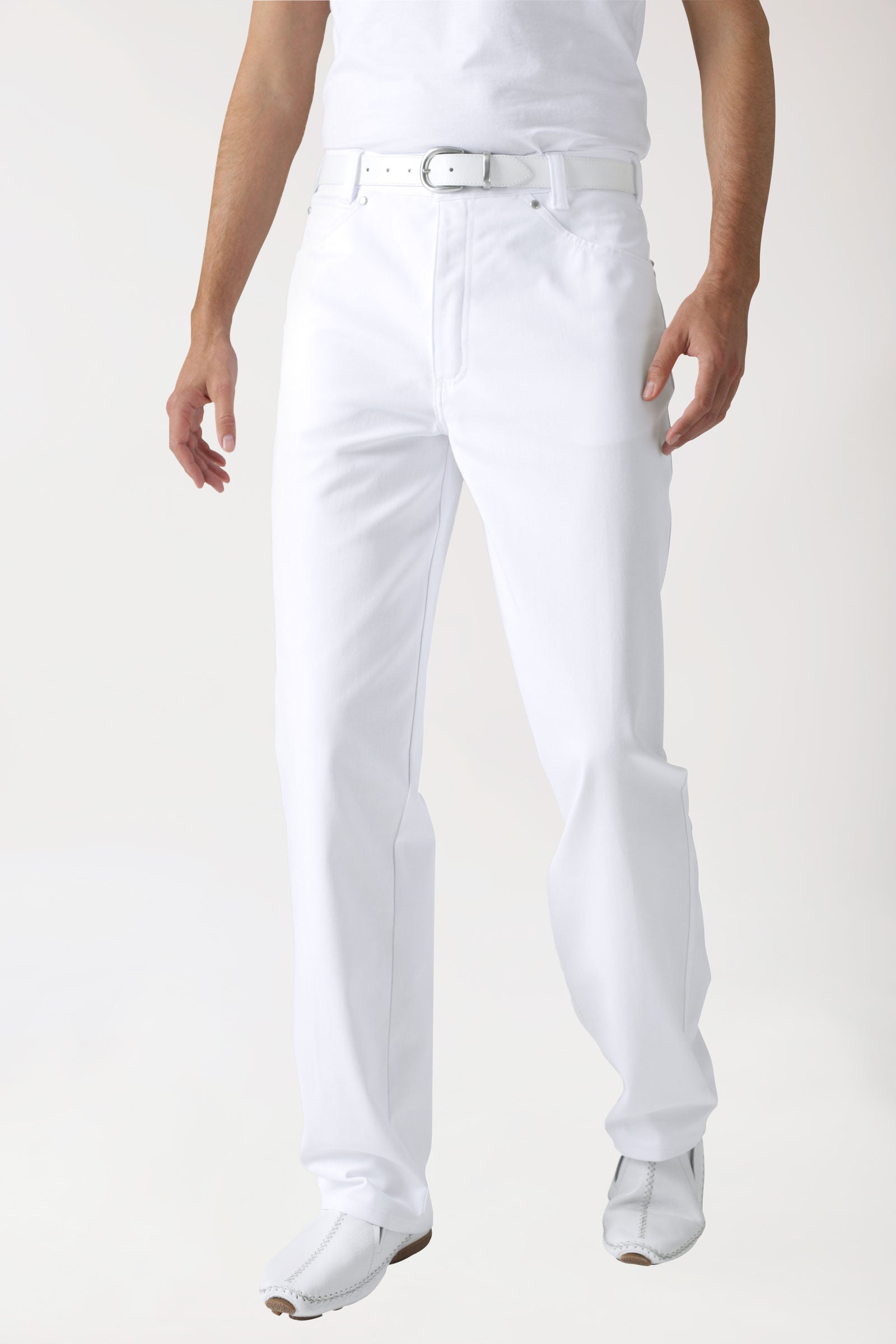 5-Pocket Hose Herren - Jeanslook weiß, Vorderansicht 