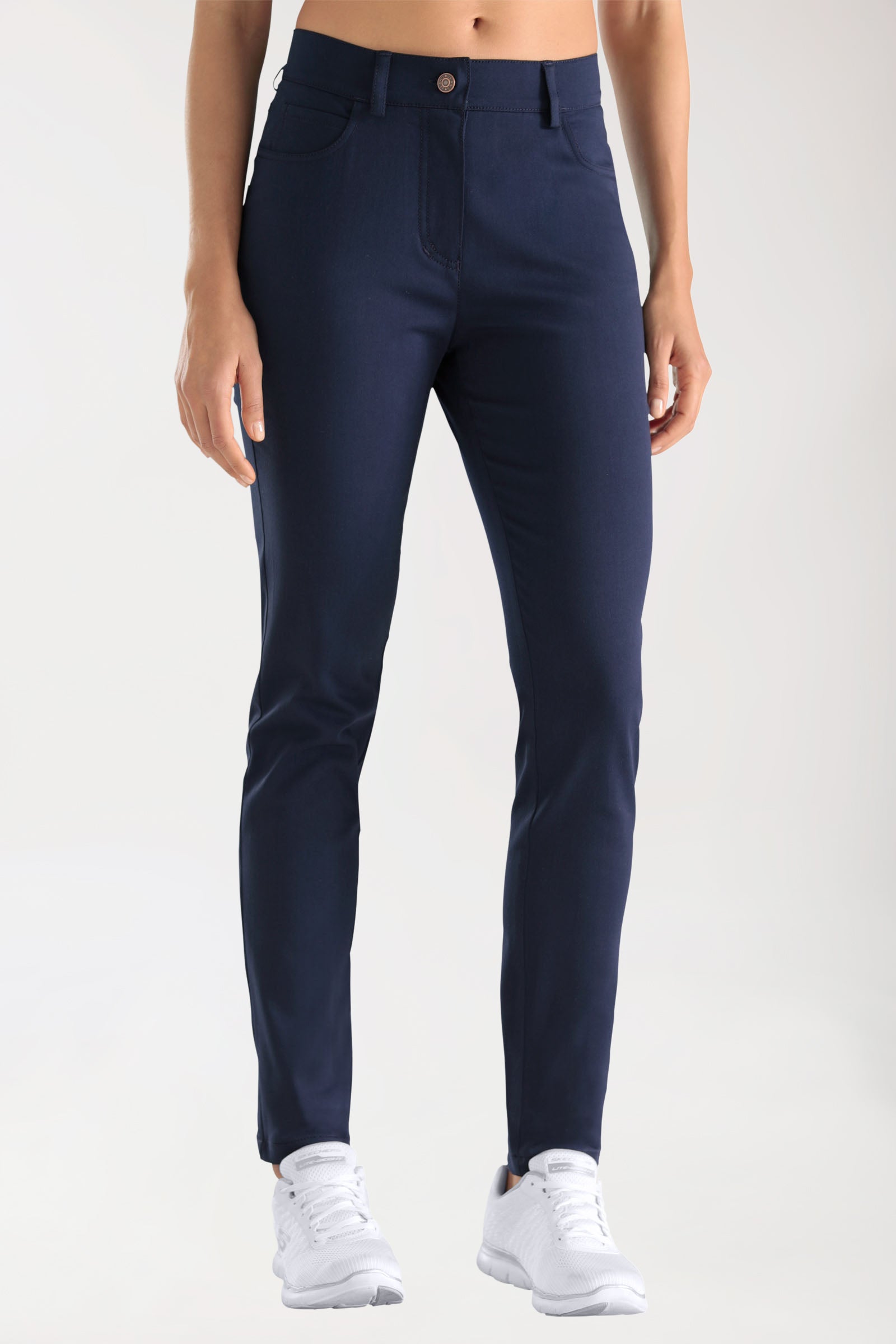 Stretch 5-Pocket Hose Damen - schlankes Bein navy, Vorderansicht 