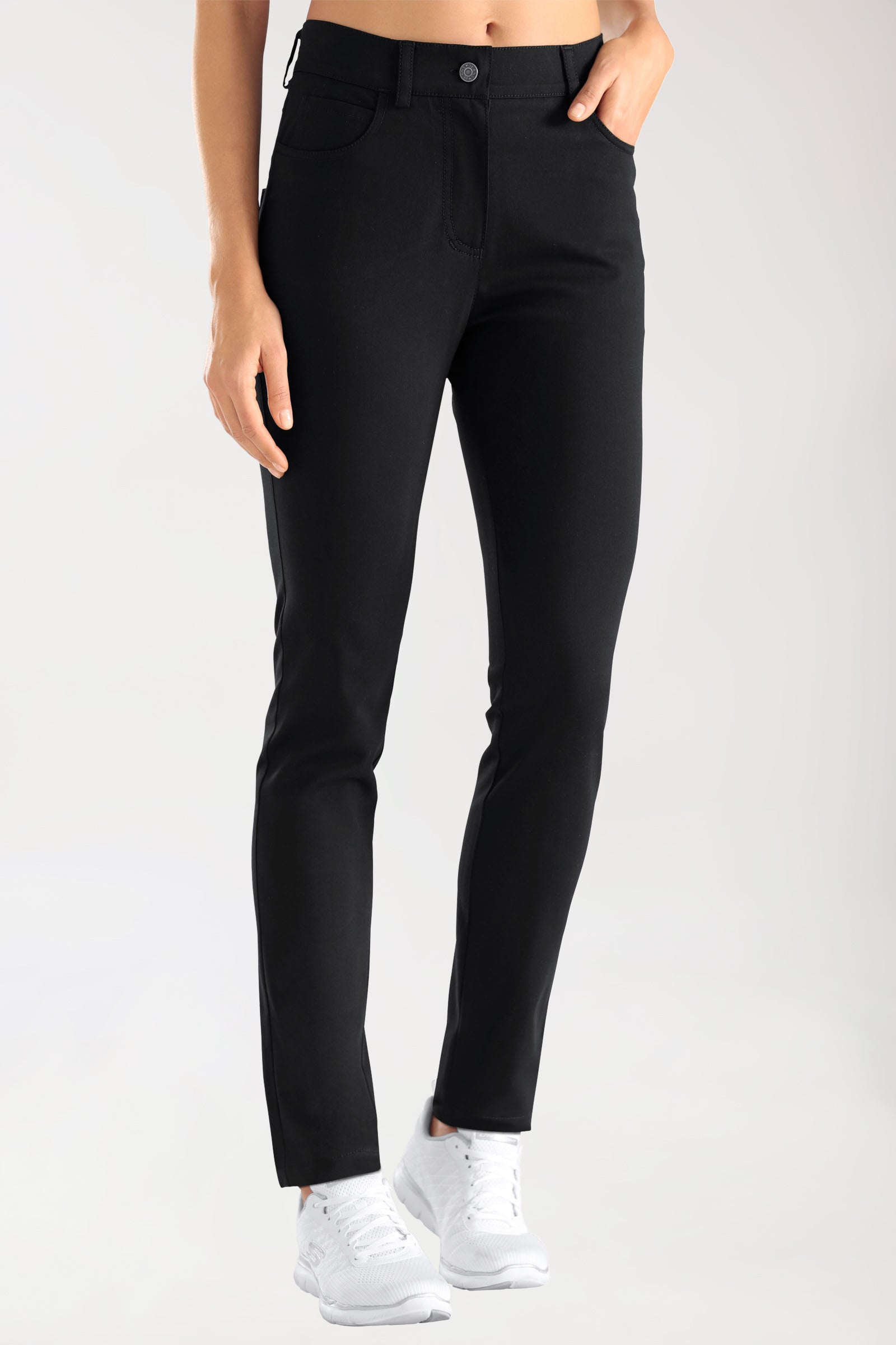 Stretch 5-Pocket Hose Damen - schlankes Bein schwarz, Vorderansicht 