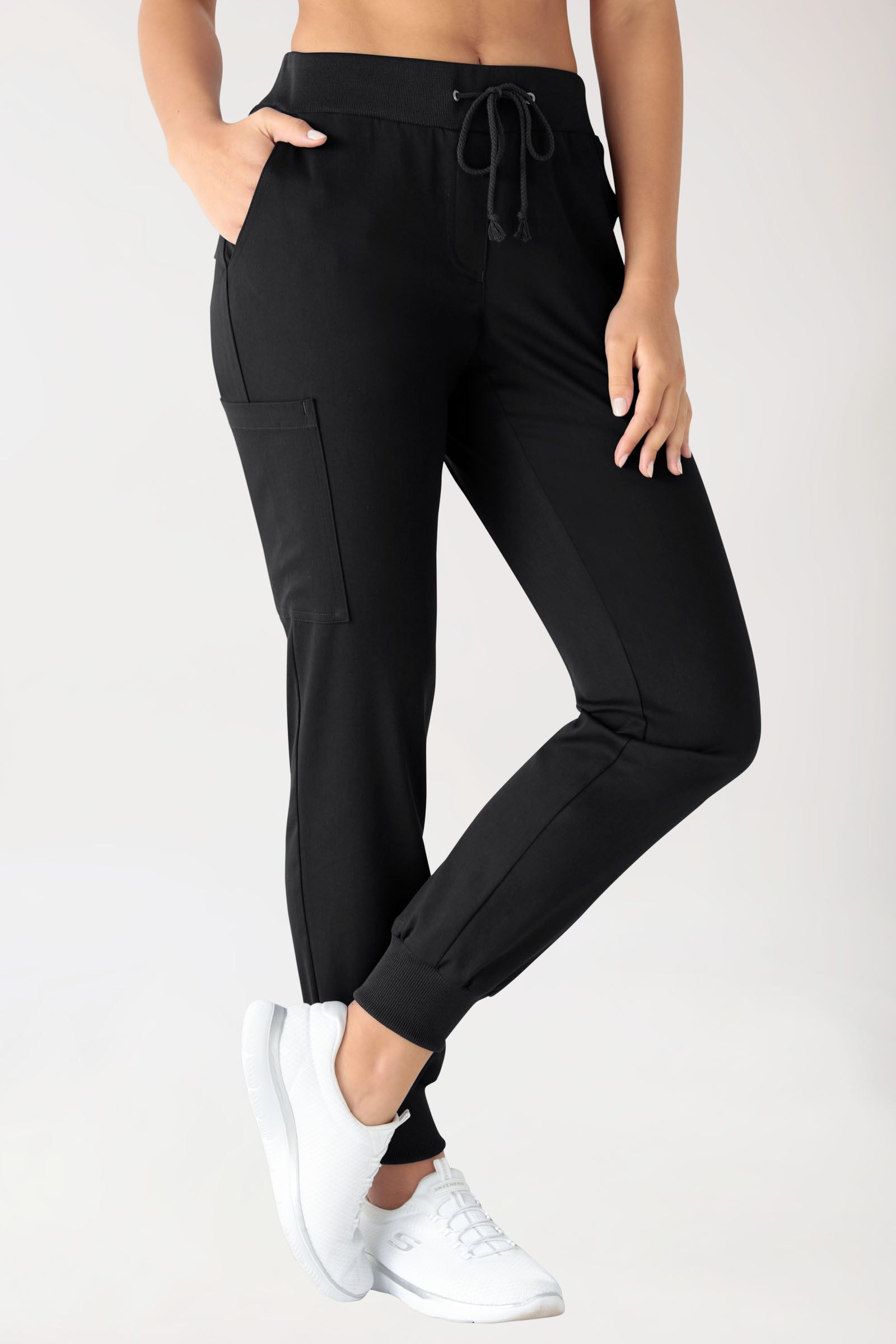 Stretch Hose Damen - Jogpants schwarz, Vorderansicht 