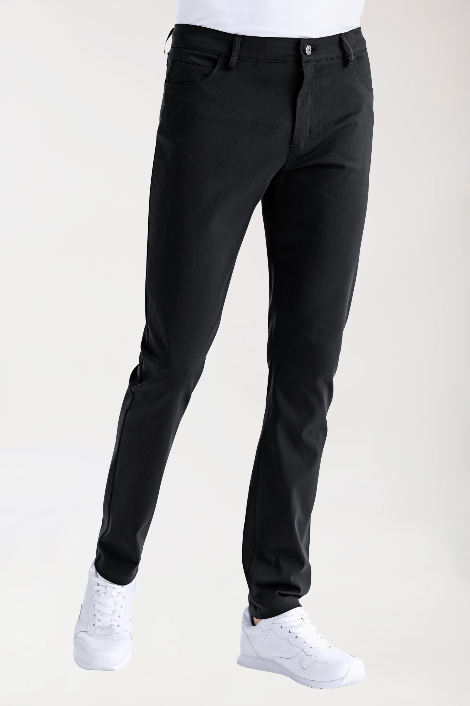 Stretch 5-Pocket Hose Herren - schlankes Bein schwarz, Vorderansicht 