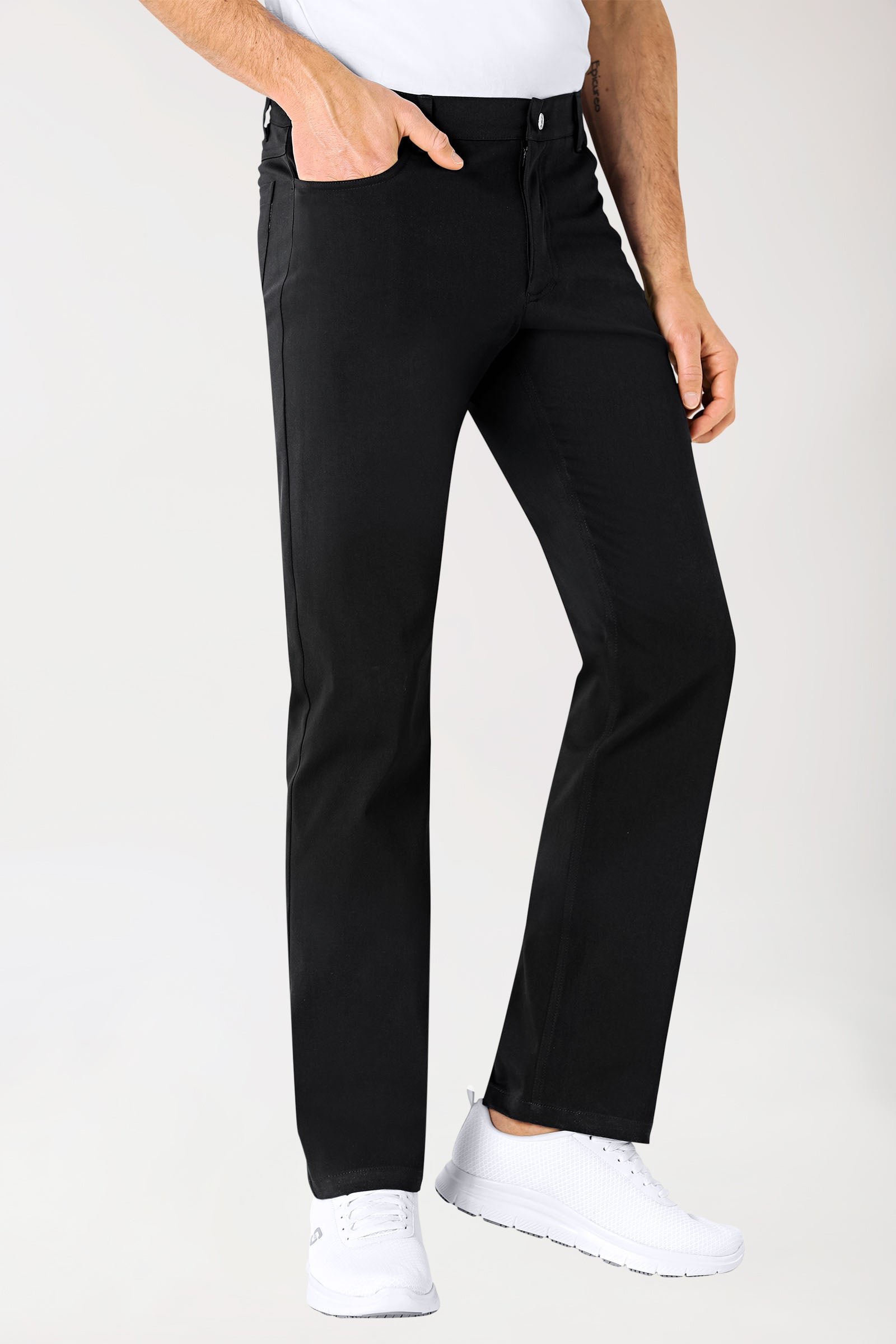 Stretch 5-Pocket Hose Herren - gerades Bein schwarz, Vorderansicht 