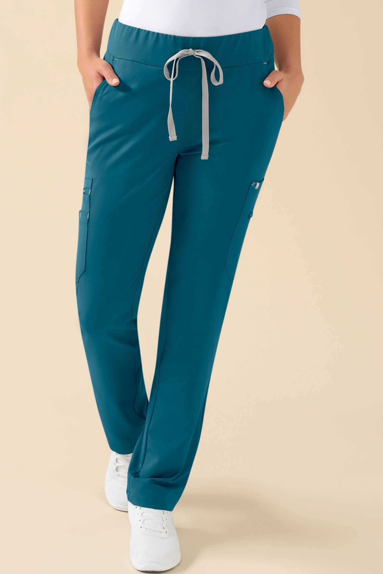 KAERE Hose Damen - gerader Saum mit Beintaschen petrol, Vorderansicht 