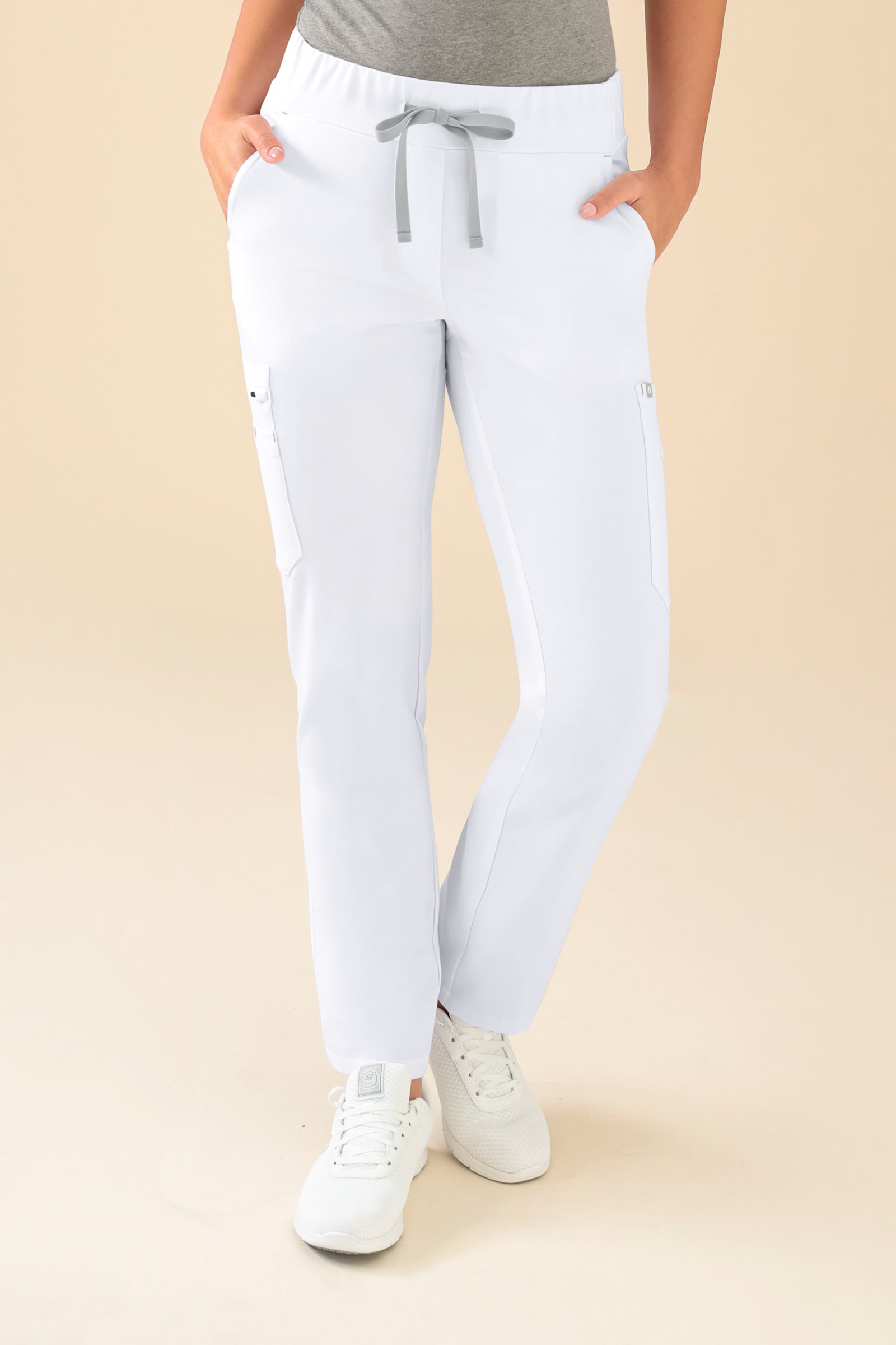 KAERE Hose Damen - gerader Saum mit Beintaschen weiß, Vorderansicht 