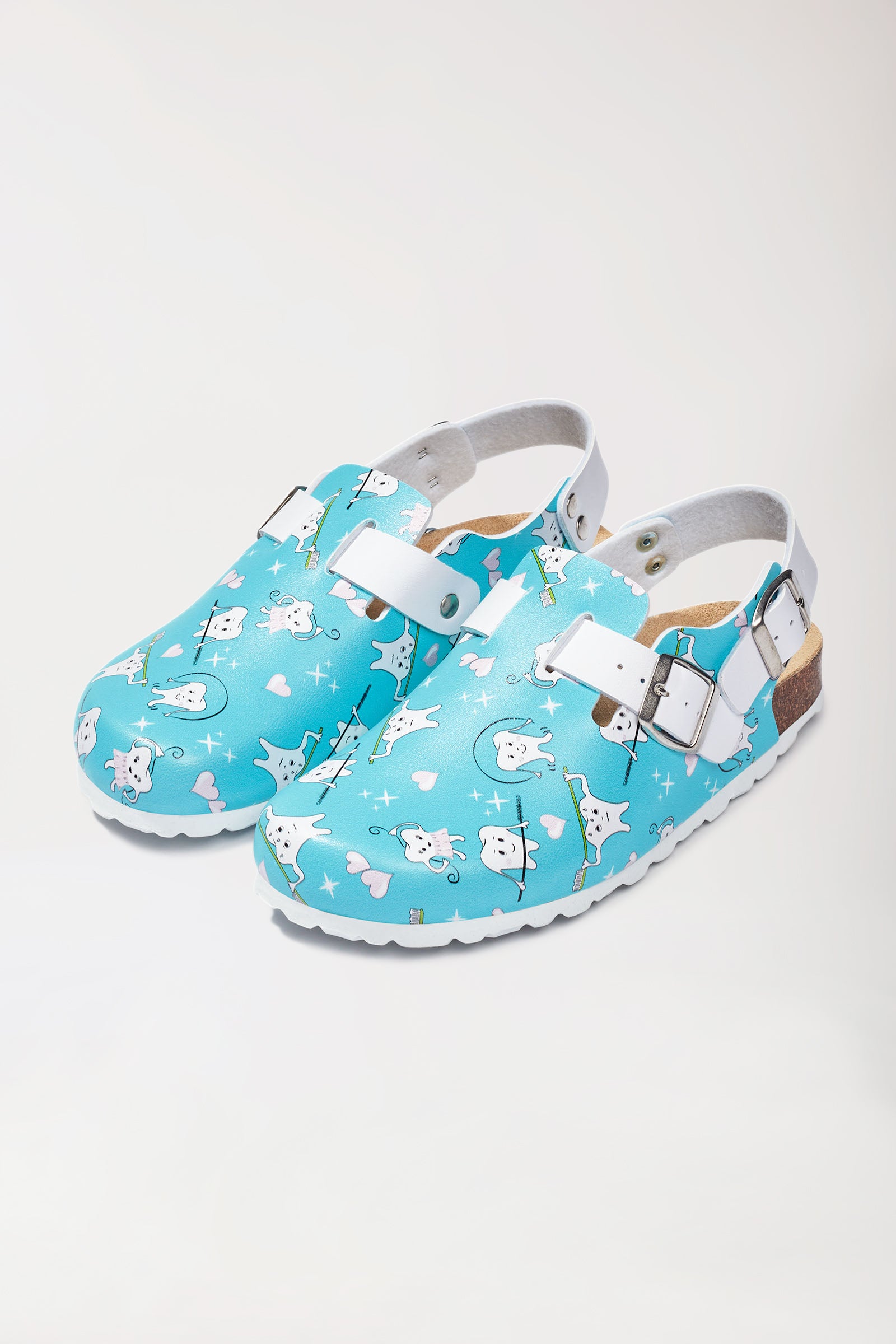 Damen Clog türkis/weiß, Vorderansicht 