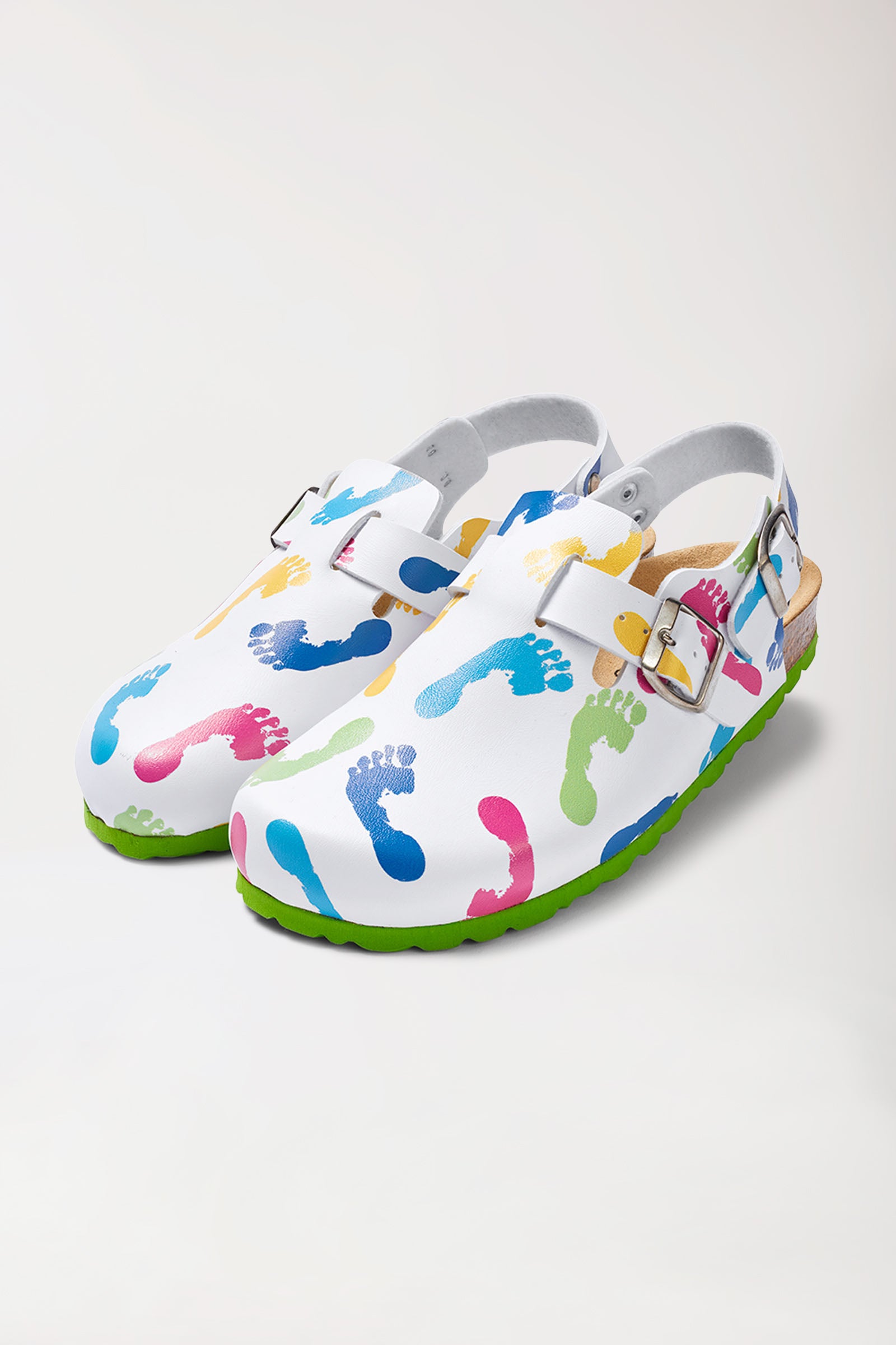 Damen Clog weiß/apfelgrün/bunt, Vorderansicht 