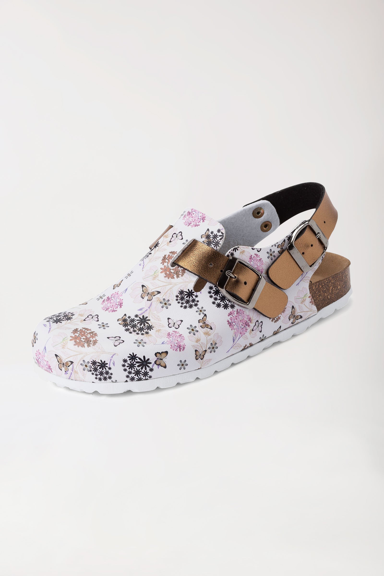 Damen Clog weiß/kupfer/rose, Vorderansicht 