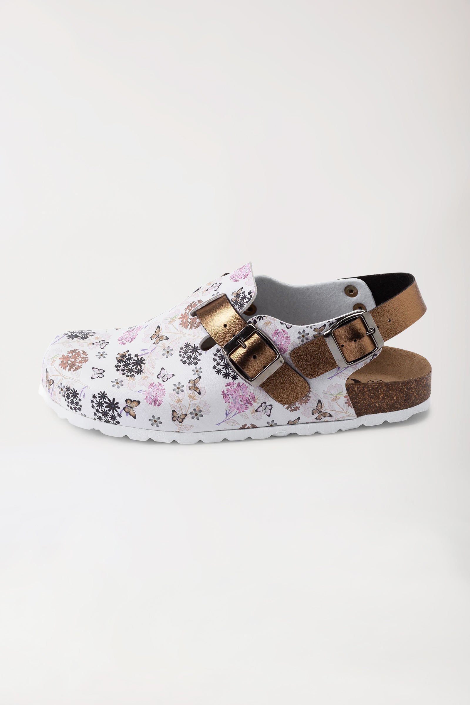 Damen Clog weiß/kupfer/rose, Vorderansicht 