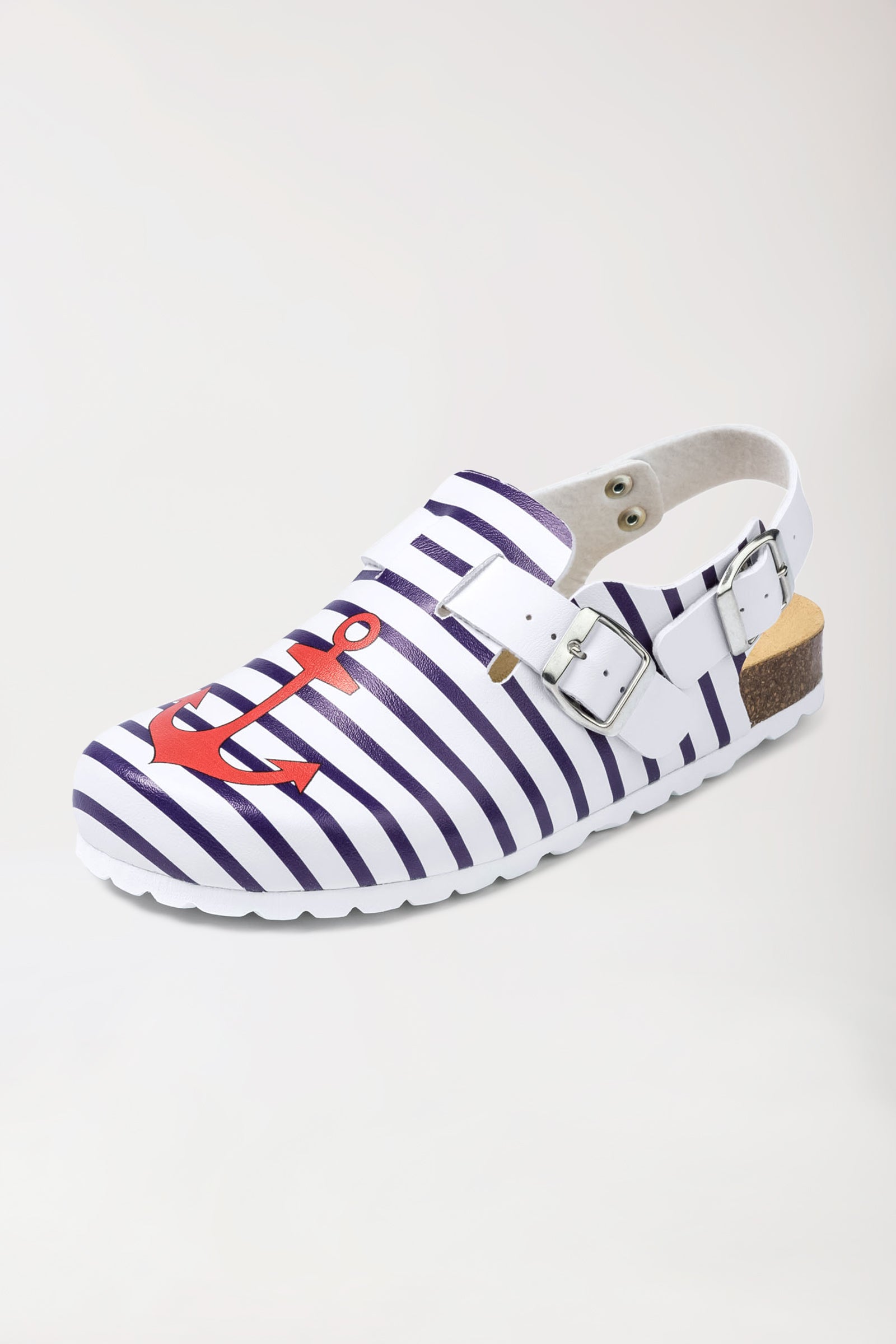 Damen Clog weiß/marine/rot, Vorderansicht 