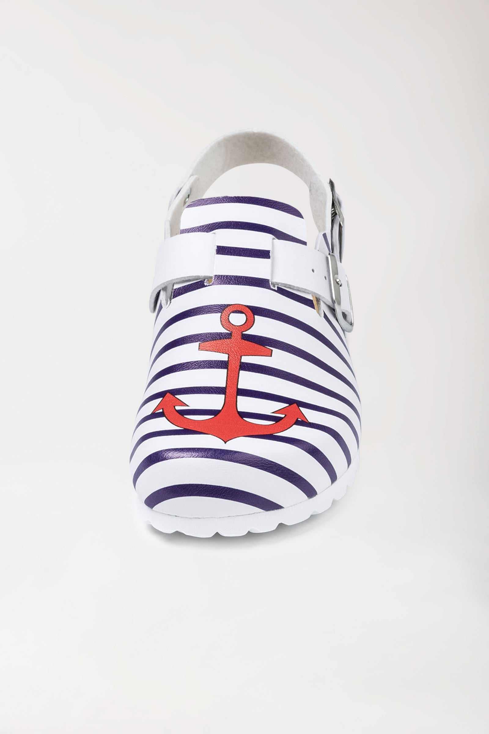 Damen Clog weiß/marine/rot, Vorderansicht 