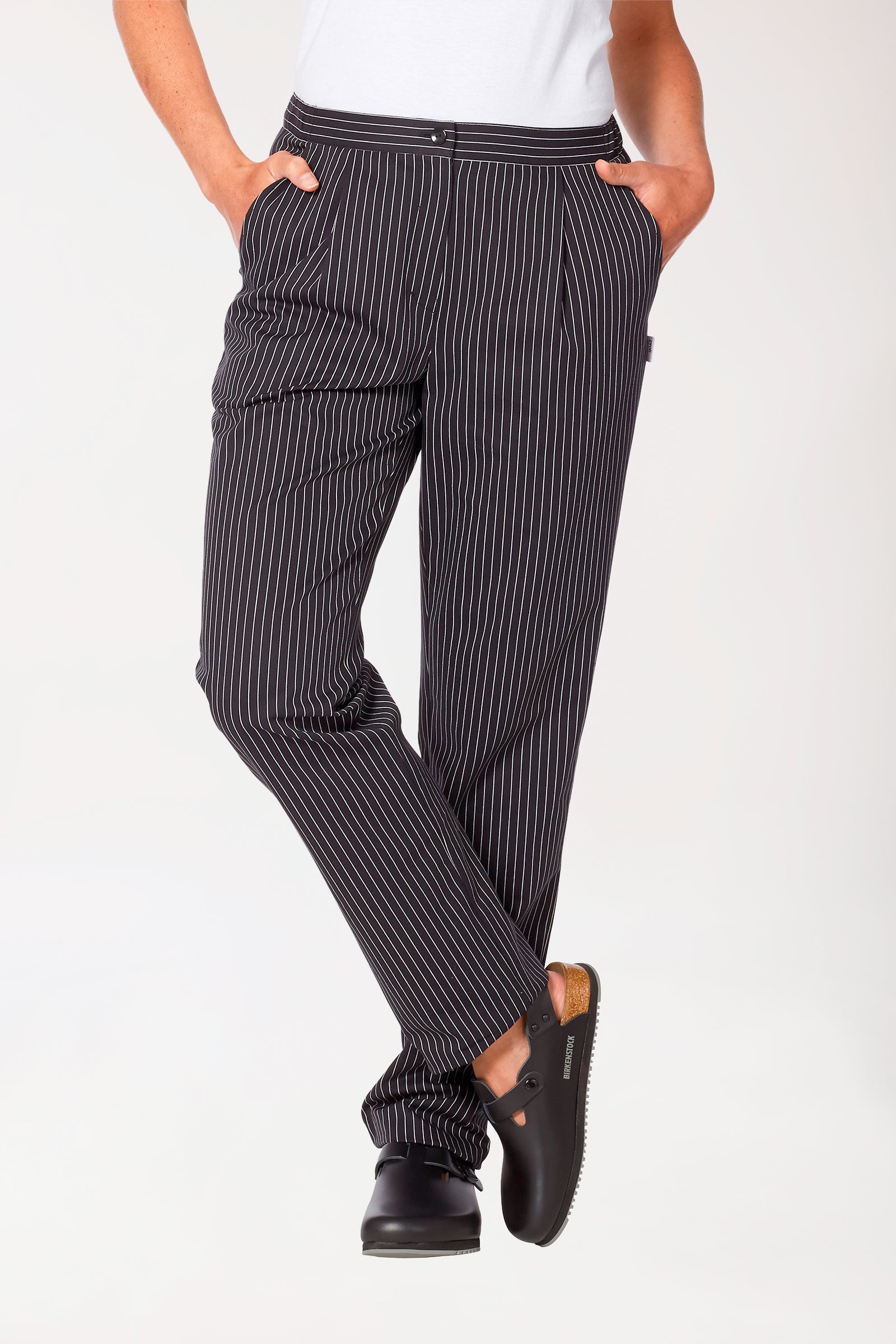 Gastro Stretch Hose Damen - gerades Bein schwarz/weiß, Vorderansicht 