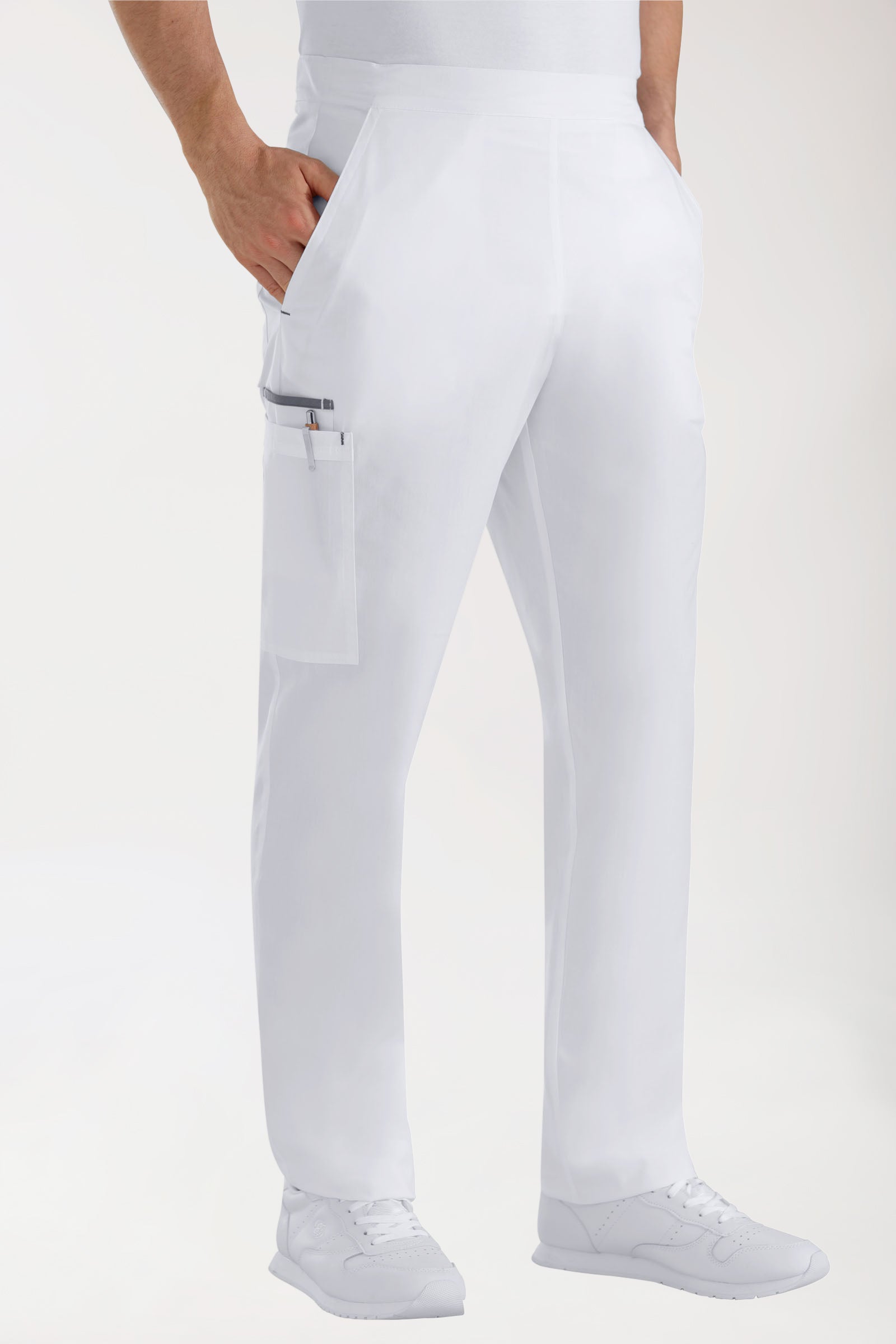 Hose Weiß mit Steingrau Unisex, Vorderansicht 